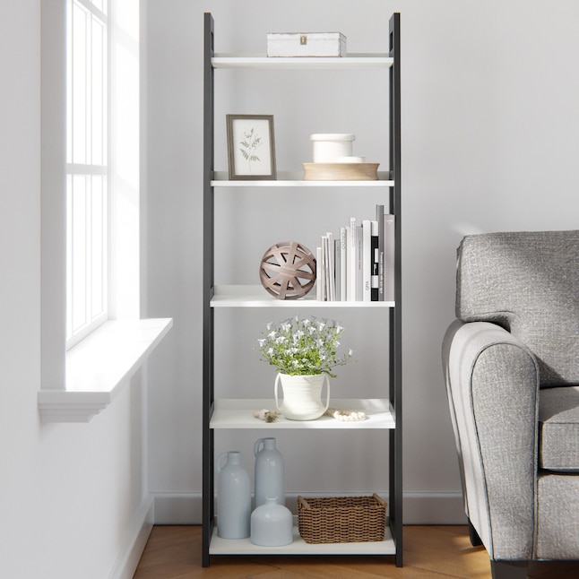 Brookside Annabelle Black And White, Farmhouse Style Ladder Bookcases