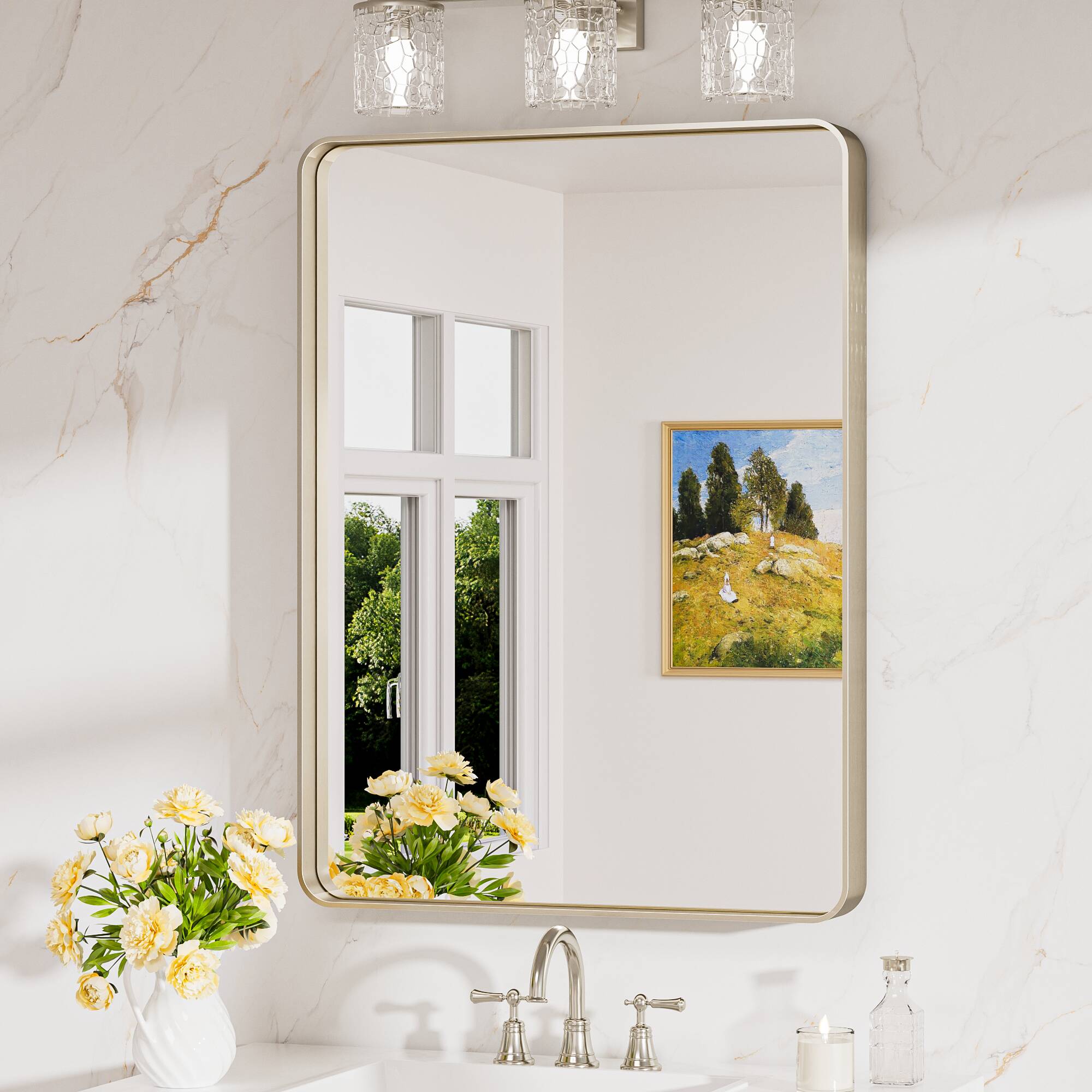 Keonjinn LW-JSKYJ2-6081NI Bathroom Mirrors 24-Inches W x 32-Inches H Rectangle Brushed Nickel Framed Wall Mirror