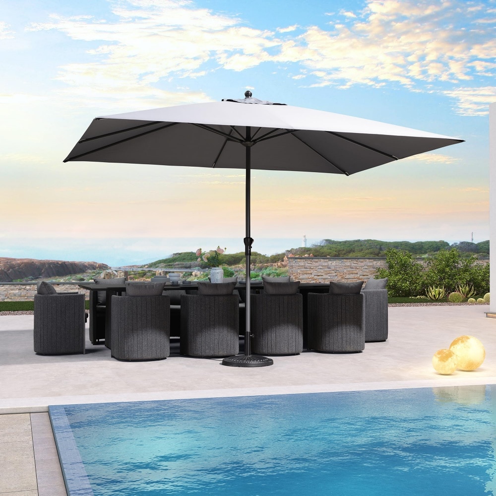 PURPLE LEAF LS03-MLGDRC0911-LG 9-ft Aluminum Light gray Crank Market Patio Umbrella