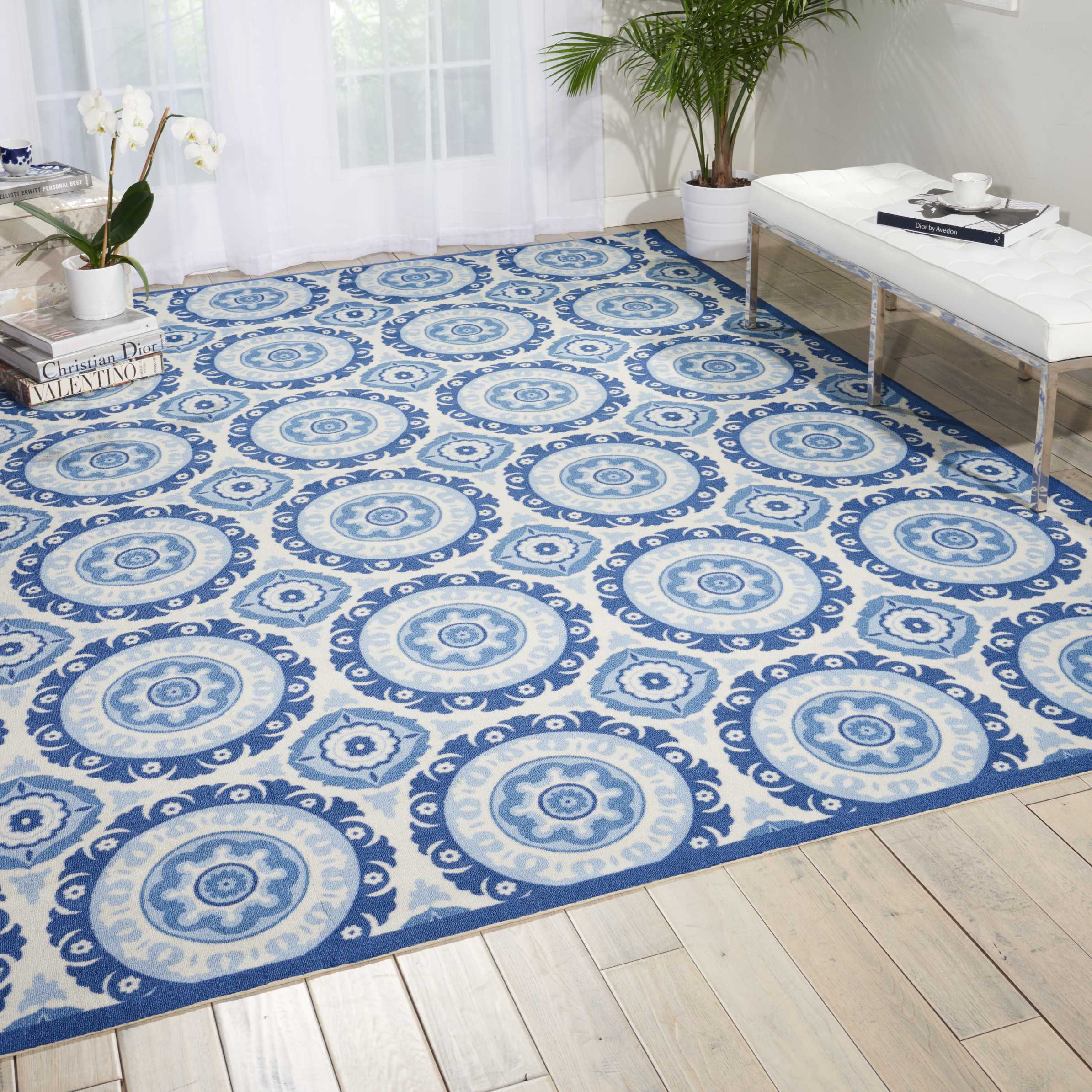 Nourison 31421 Sun N' Shade 8 x 10 (ft) Loomed Polyester Navy Rectangular Indoor/Outdoor Abstract Area rug