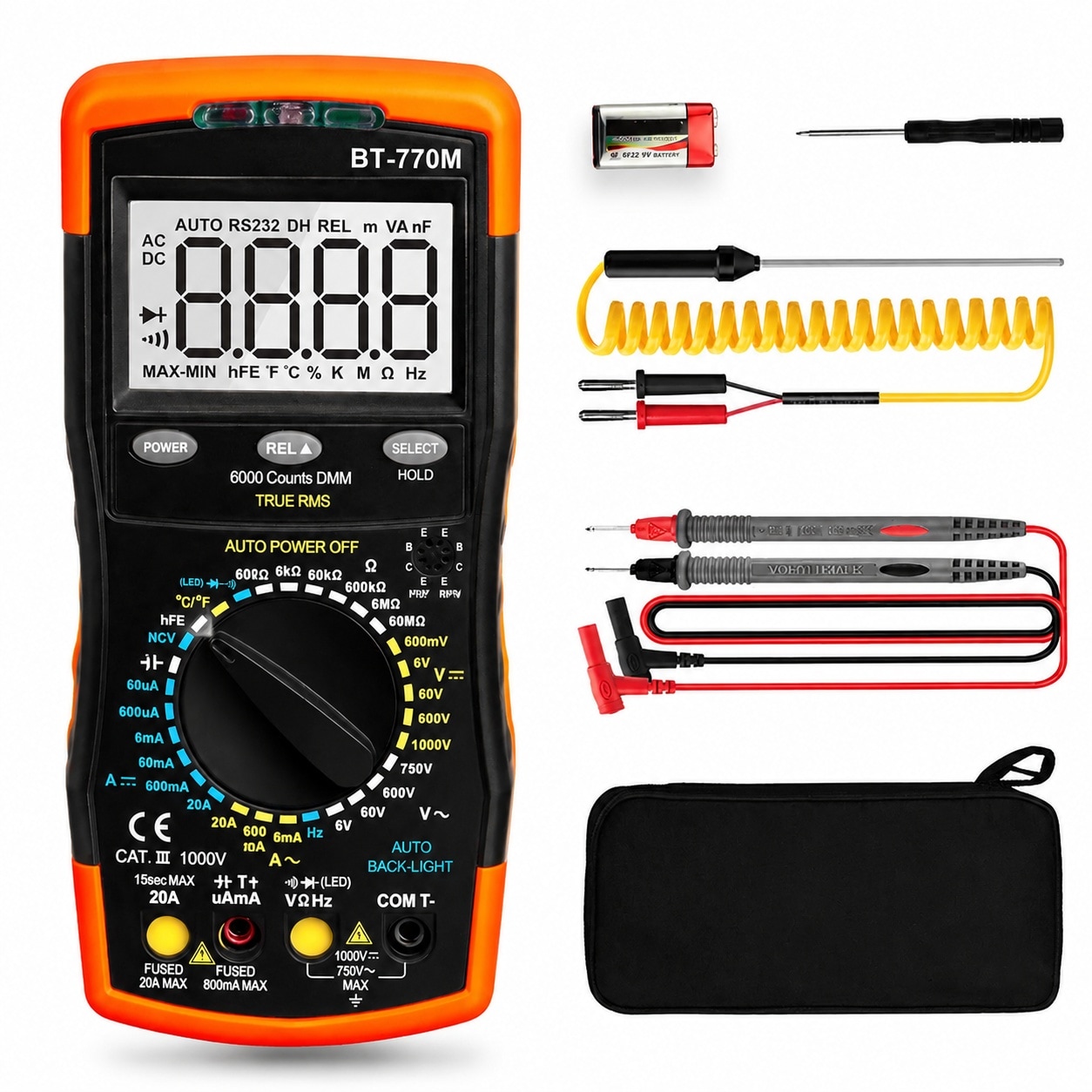 Etokfoks  6000 Count TRMS Digital Multimeter AC DC Voltage Amp Ohm Capacitance Frequency Continuity Temperature NCV Tester