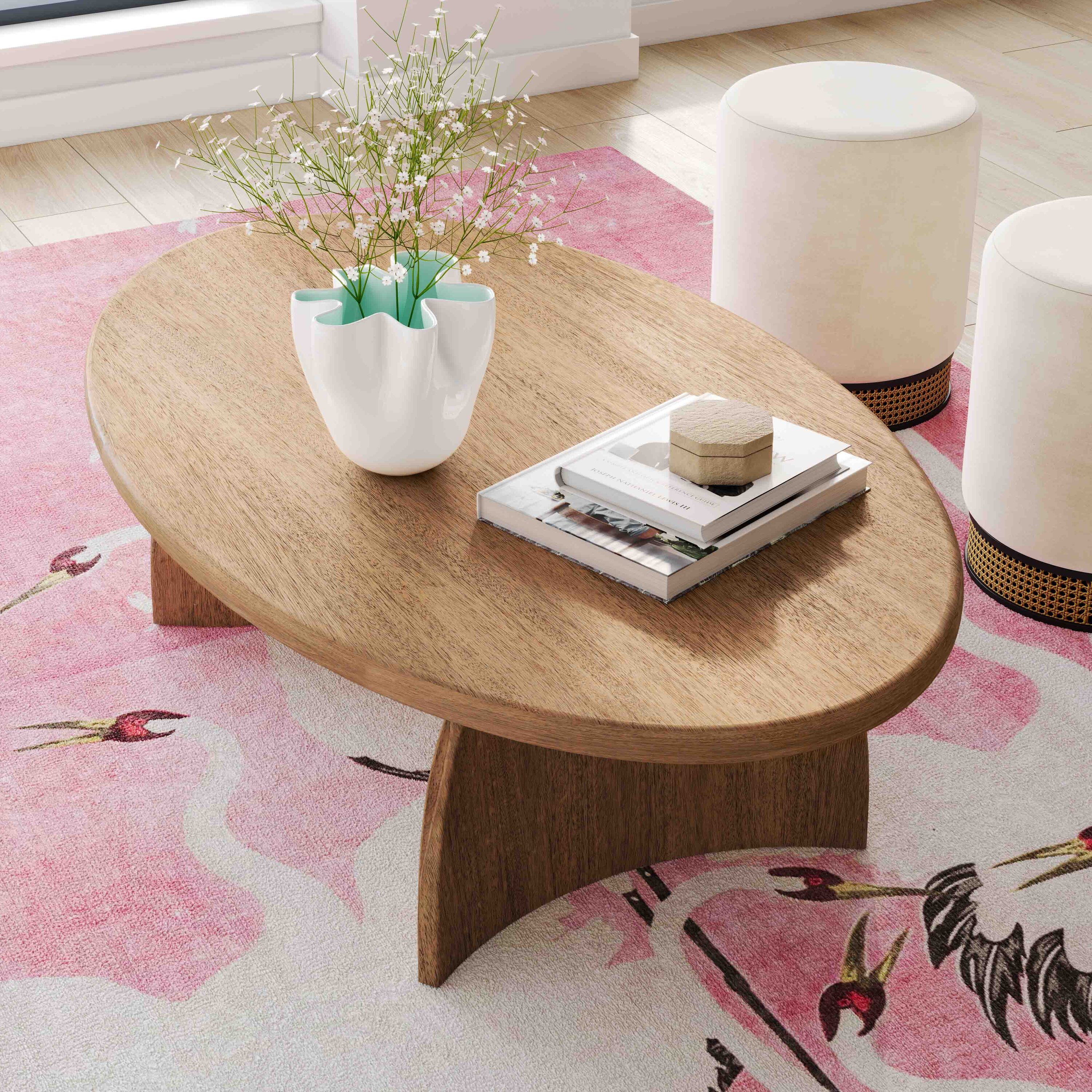 Contemporary Sofia Cognac Oval Wooden Outdoor Coffee Table with Storage