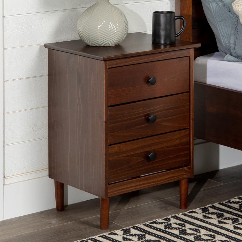 Walker Edison 19 In W X 25 In H Wood Nightstand With 3 Drawers Pine Wood Construction Walnut