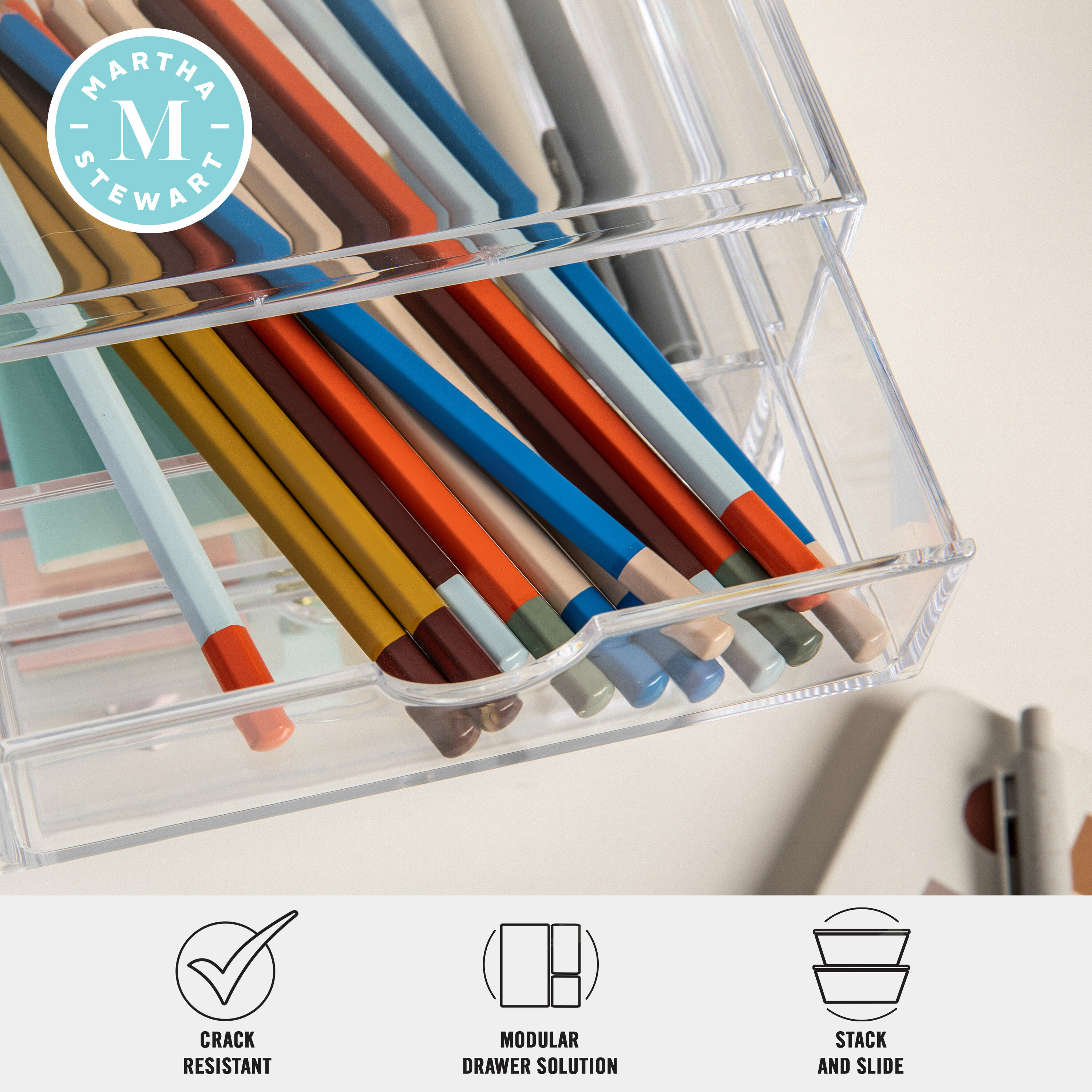 Clear Plastic Stackable Desktop Organizer with 2 Drawers