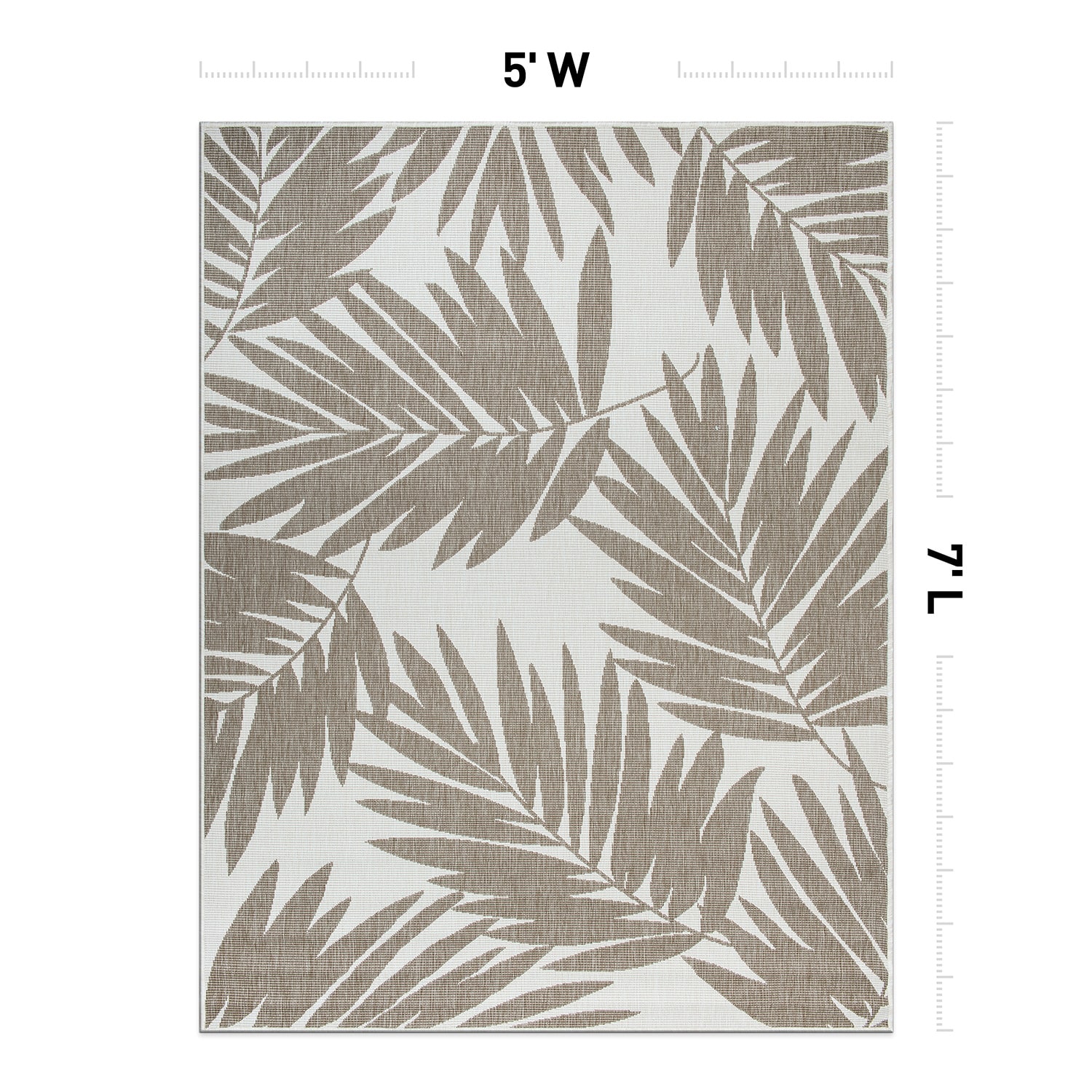Beige Synthetic Floral Rectangular Reversible Indoor/Outdoor Rug 5' x 7'