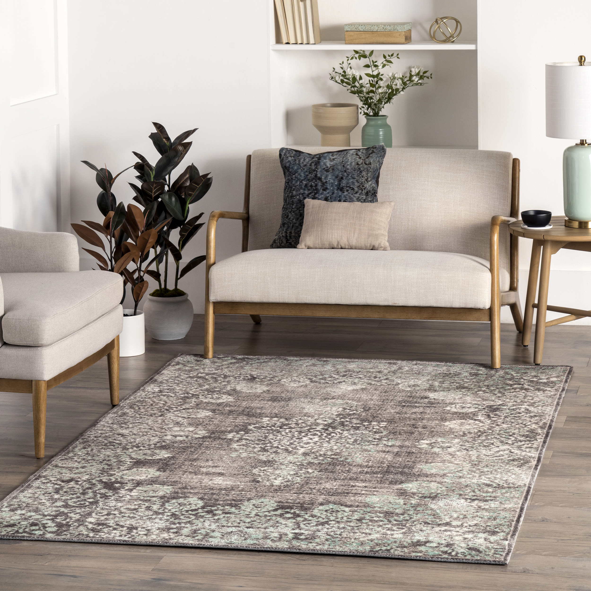 nuLOOM BINB03A-8010 Corene 8 x 10 (ft) Polyester Teal Rectangular Indoor Distressed/Overdyed Area rug