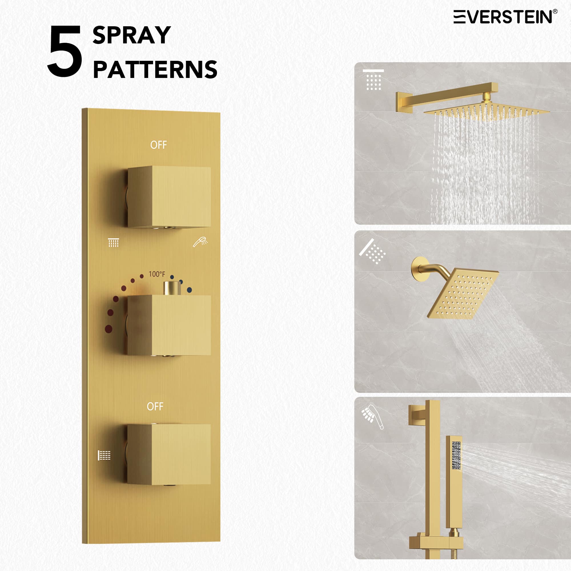 EVERSTEIN SFS-1016A-GD12 Showerhead-Bar-Panels - View #5