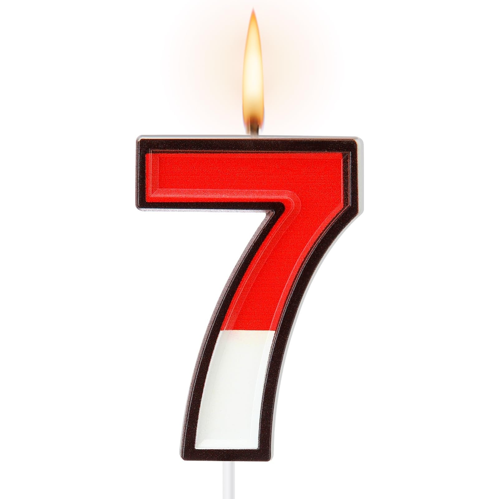 Phewnyzo  Cartoon Red and White Number 7 Birthday Candle 1 Piece Cute Cake Topper for Kids Party Supplies Paraffin Wax Long Burning Time