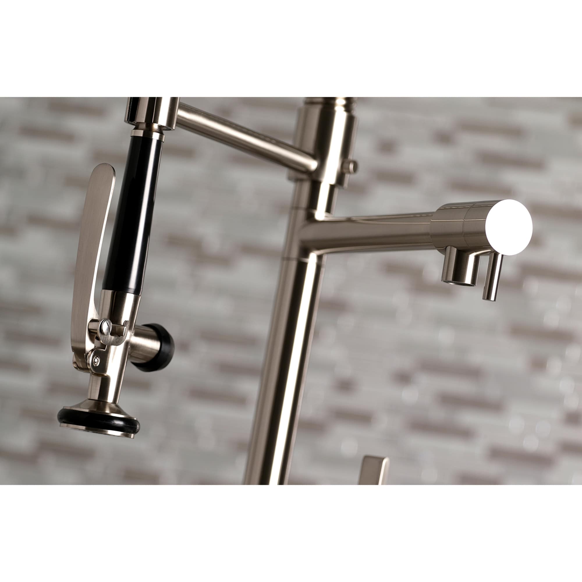 Kingston Brass WLLS8508CTL Continental Brushed Nickel Double Handle Deck-mount Pre-rinse Kitchen Faucet ( Deck Plate Included )