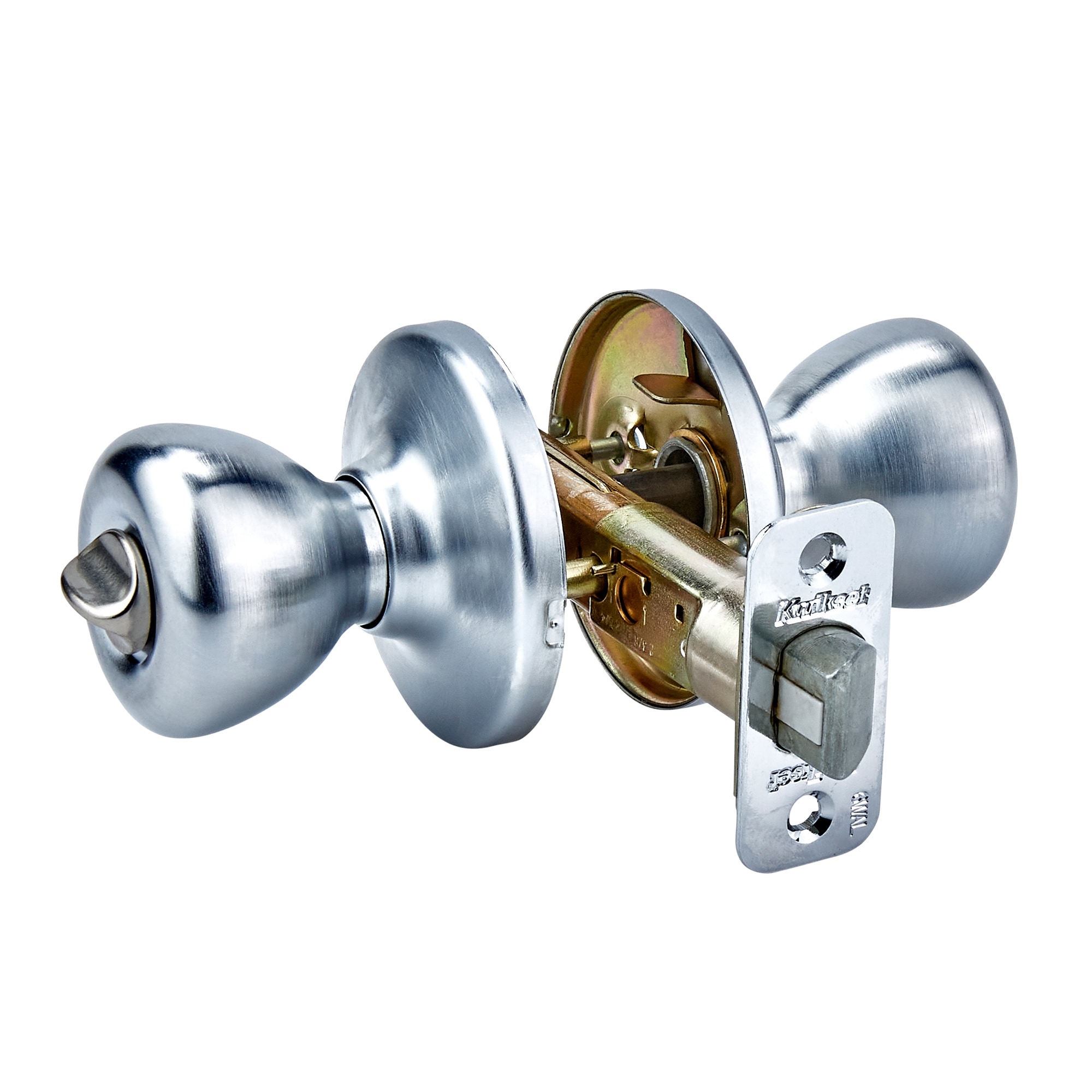 Kwikset Security Tylo Polished Brass Interior Bed/Bath Privacy Door Knob  with Antimicrobial Technology in the Door Knobs department at