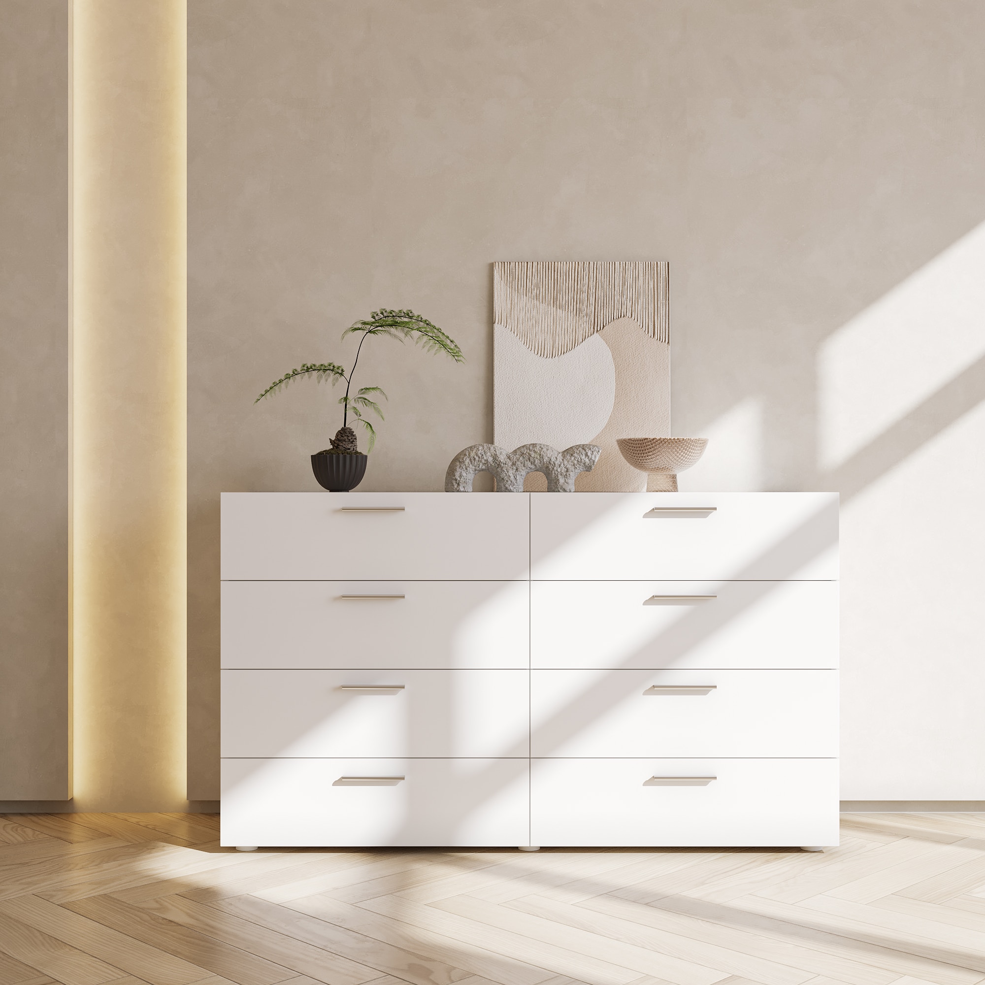 ROSMENA 8 Drawers Double Dresser Easy Assembly Wide Storage Cabinet for Living Room Home Entryway White