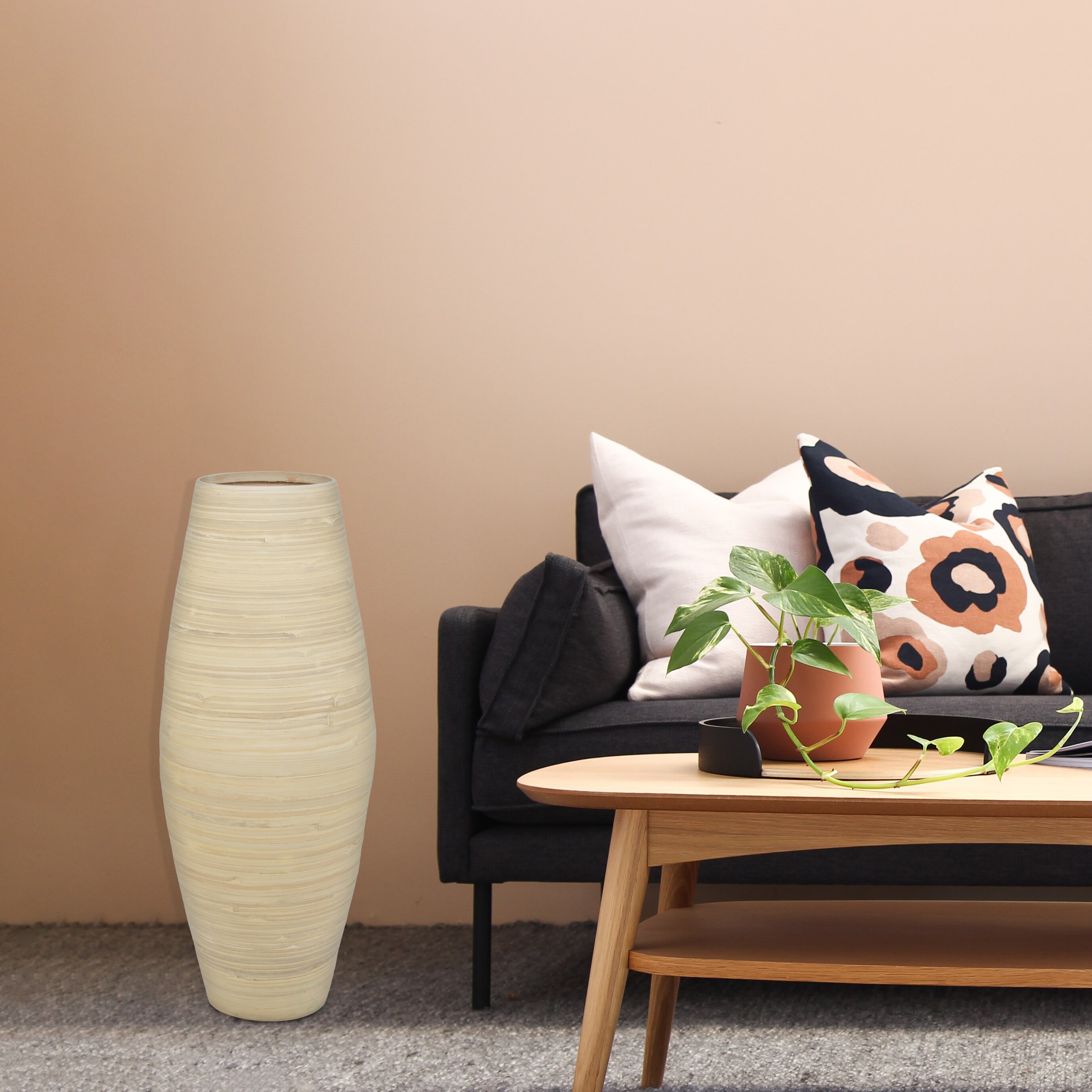 Uniquewise Modern Brown Textured Design Floor Flower Vase, for