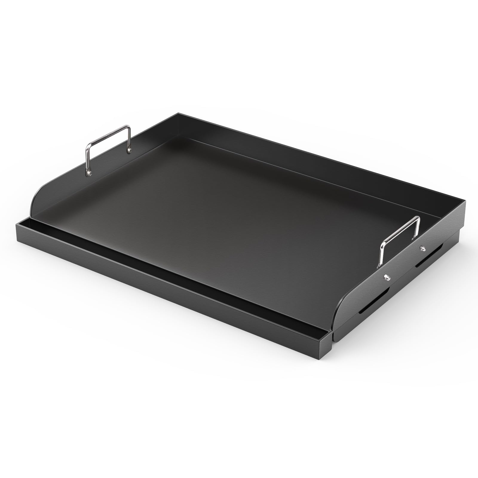 Etokfoks  17 in x 13 in Black Nonstick Steel Flat Top Griddle Plate Removable Handles Universal Gas Charcoal Stove Cooking