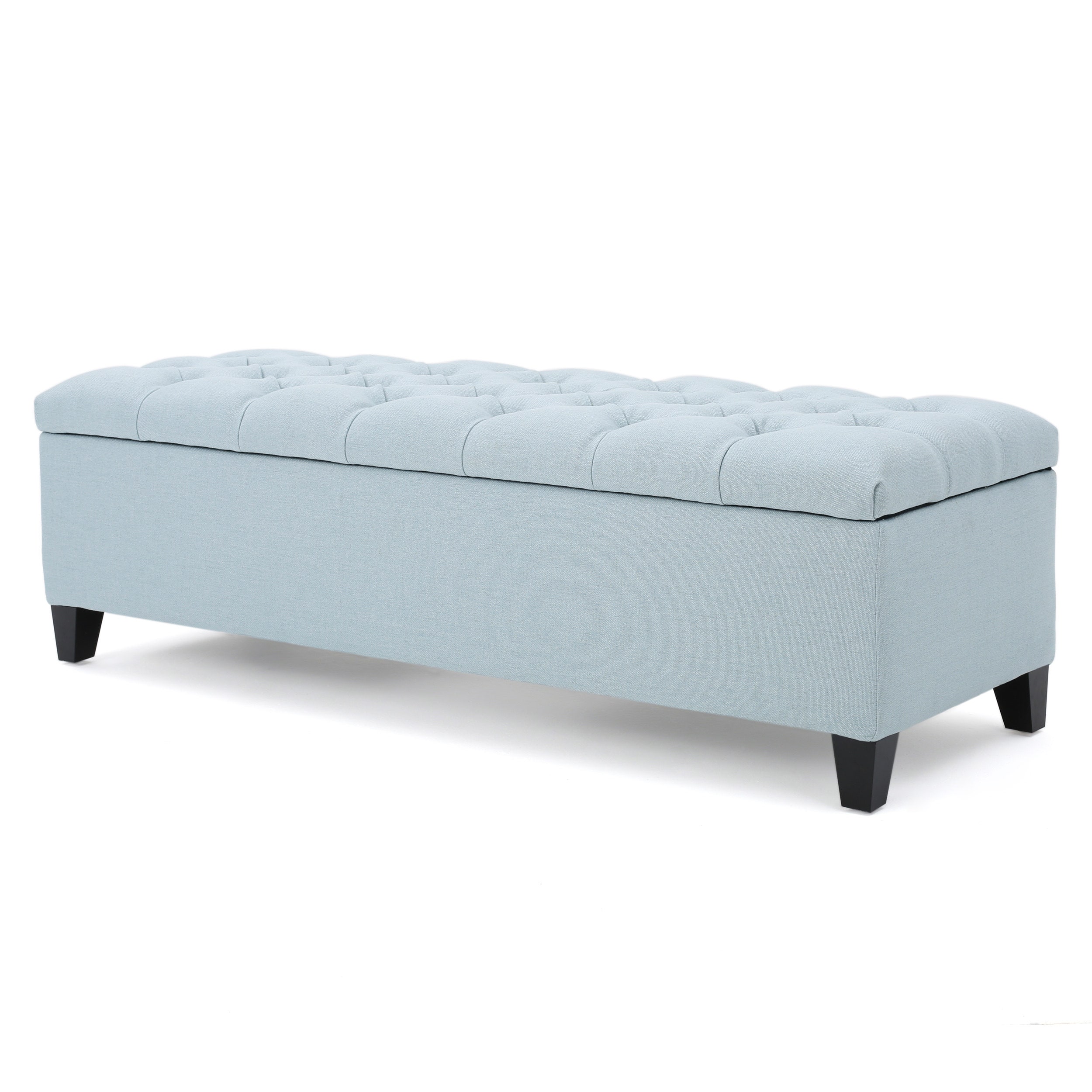 Light Blue Button-Tufted Upholstered Storage Ottoman Bench