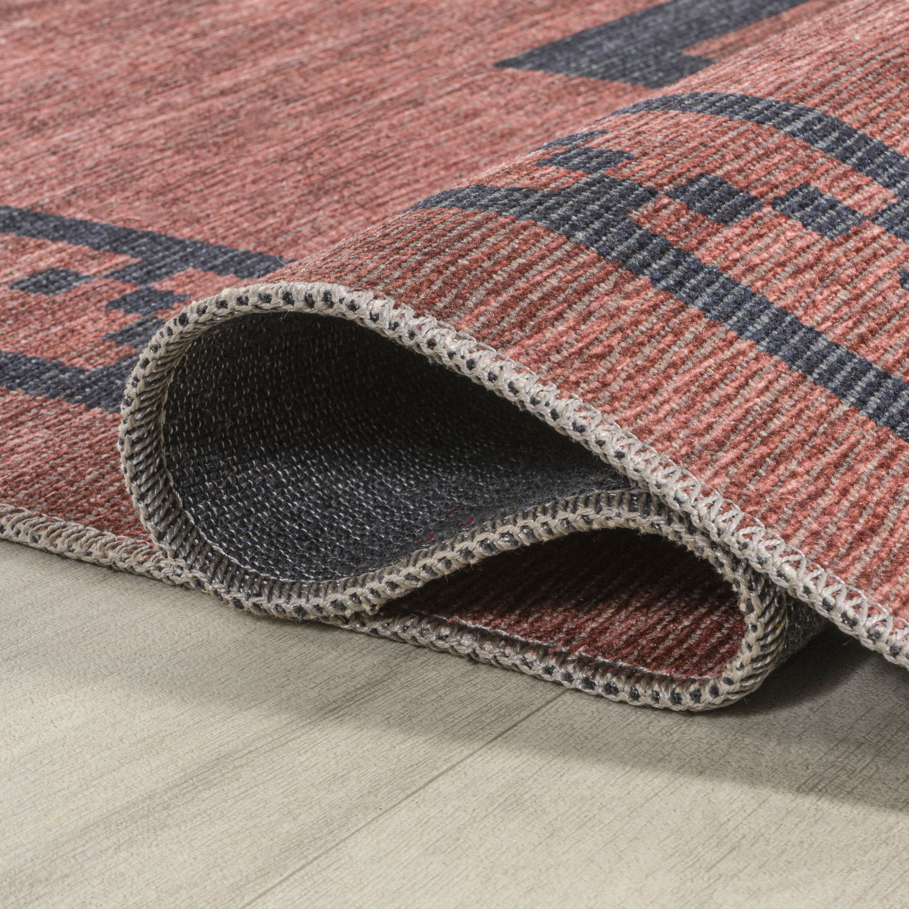 Korsa Red and Dark Gray Geometric 9' x 12' Washable Area Rug