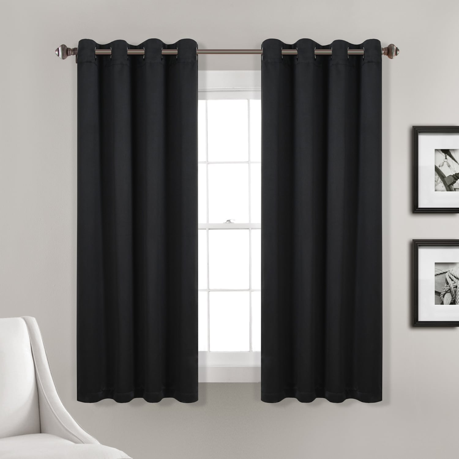 Lush Decor 21T010787 63-Inches Black Blackout Grommet Curtain panel pair