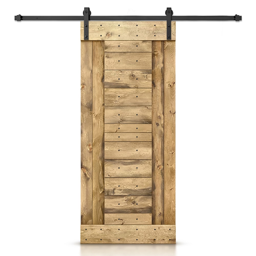 CALHOME SMK-72+DIY-N3-36S 36-in x 84-in Weather Oak Pine Wood Solid core Single Barn Door (Hardware Included)
