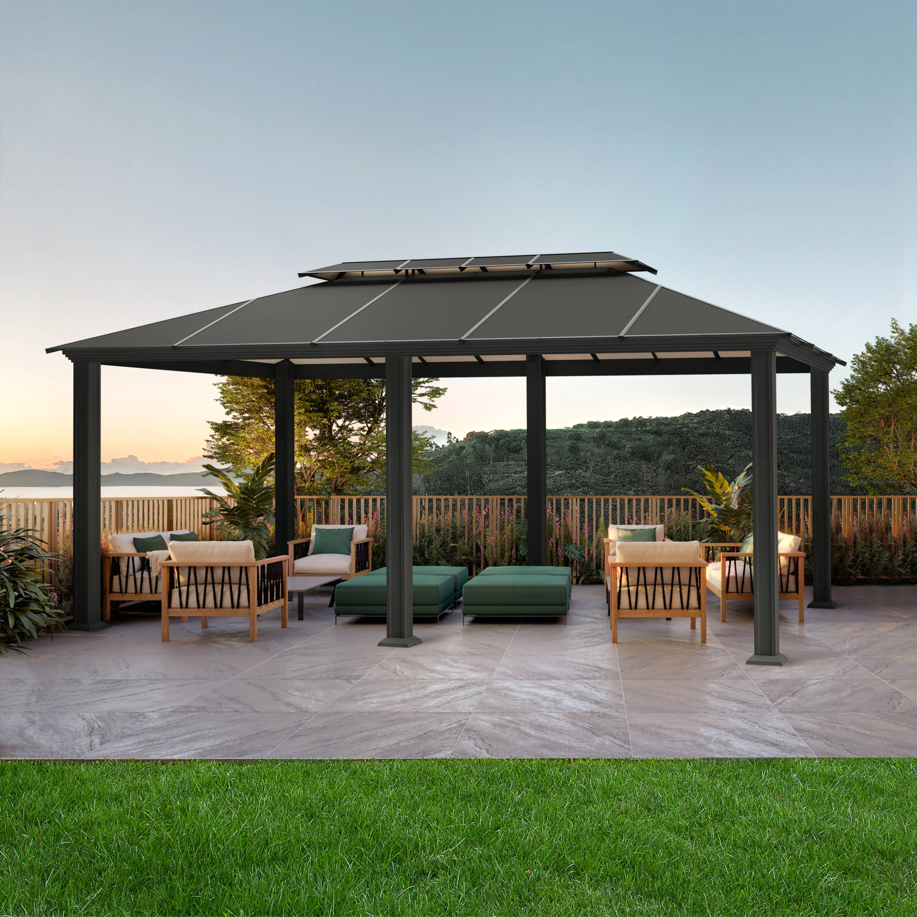 Paragon Outdoor 12-ft x 20-ft Santa Monica Black with Hardtop Roof