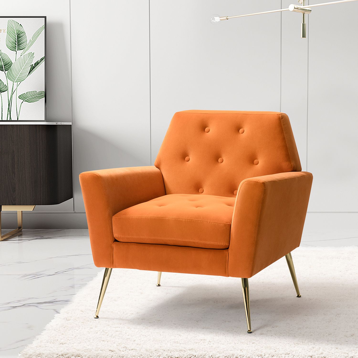 JASMODER Modern Orange Linen Accent Chair at Lowes.com