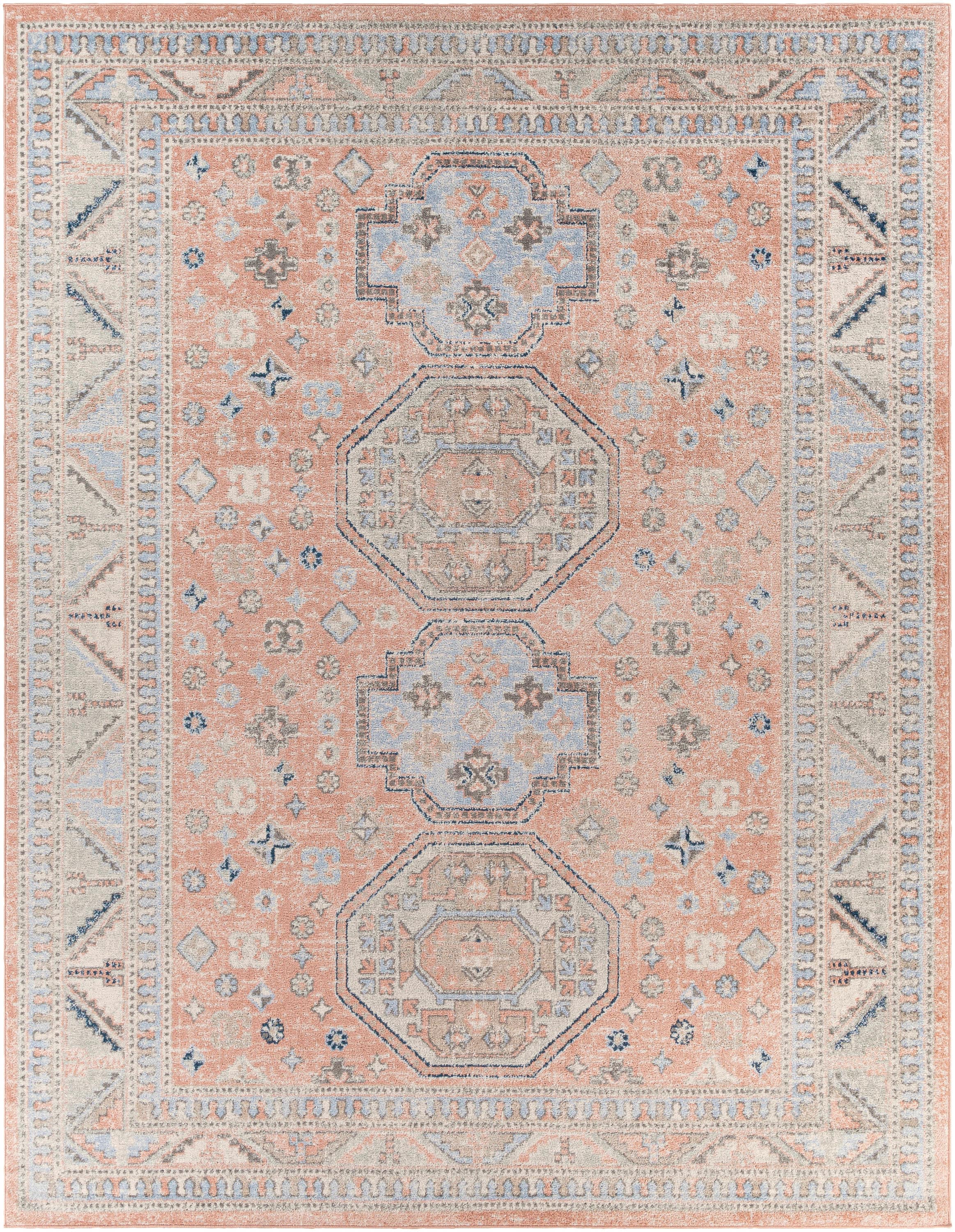 Elegant Coral Synthetic Rectangular Area Rug, 7'10" x 10'