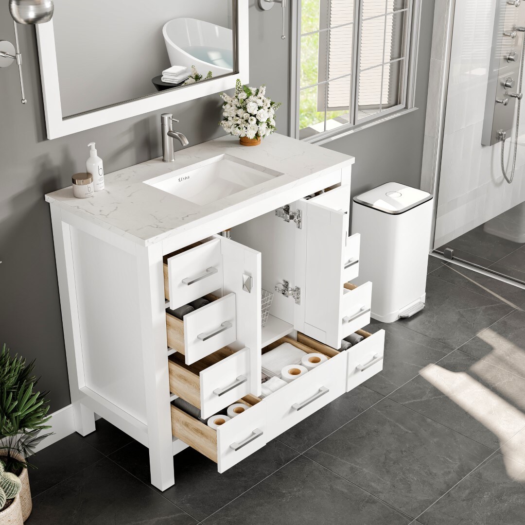 Eviva Hampton 36-in White Undermount Single Sink Bathroom Vanity with ...