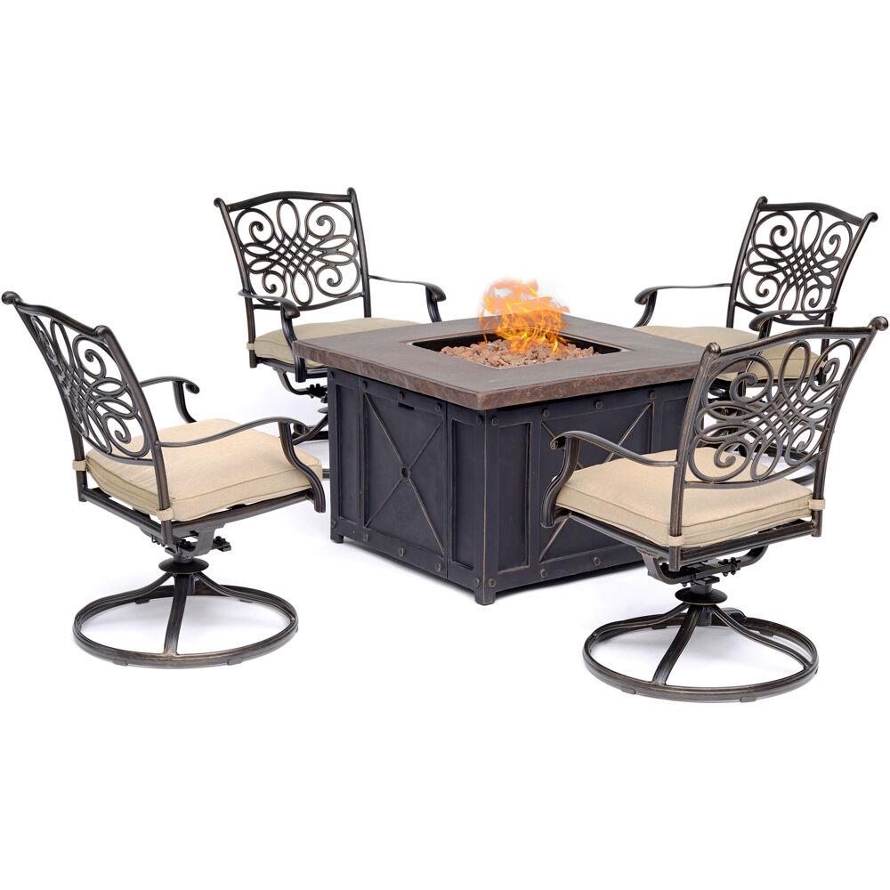 Hanover TRAD5PCDSW4FP-TAN Traditions 5-Piece Patio Conversation Set with Tan Cushions