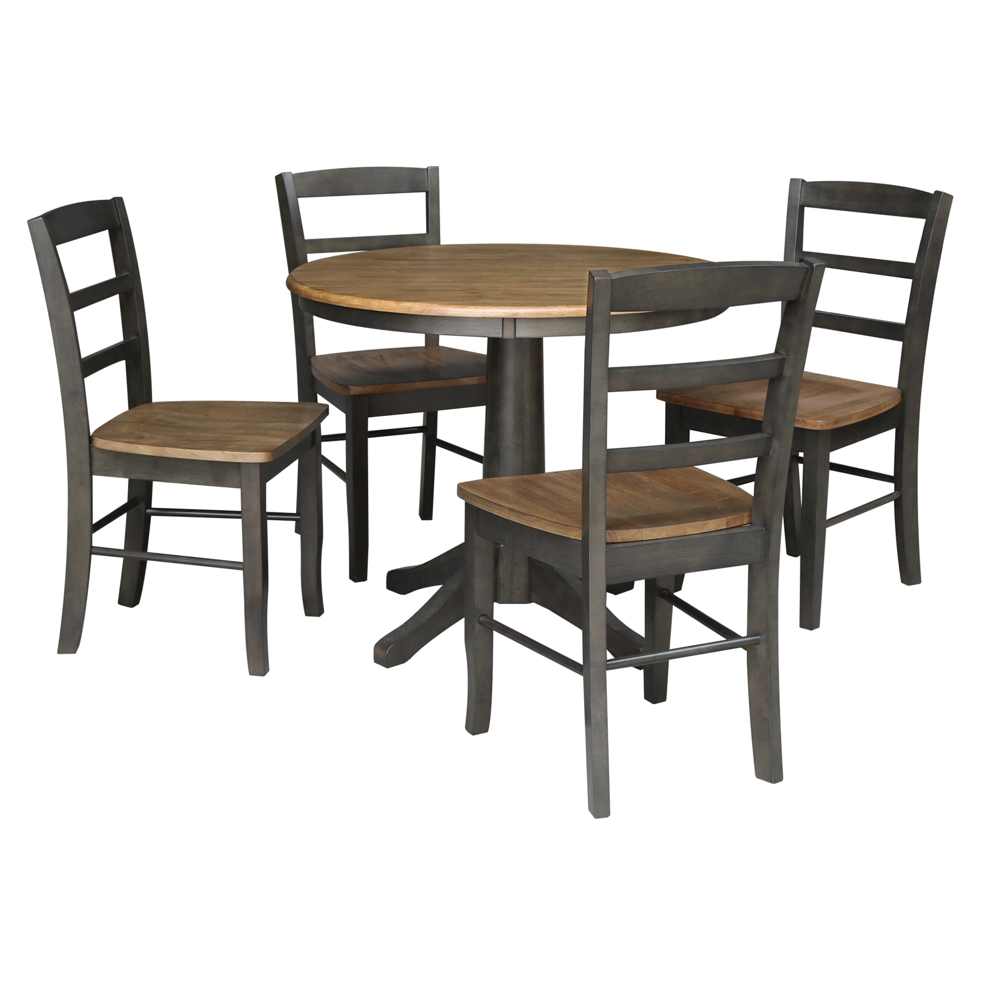 International Concepts K45-36RT-27B-C2-4 Hickory/washed coal Traditional Dining Room Set with Round Table ( Seats 4 )