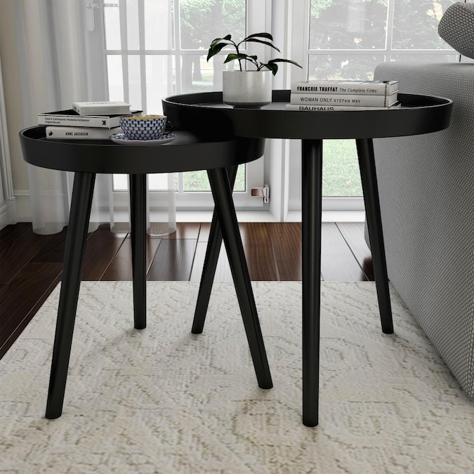 End Tables Black Wood Round Table, Black Round End Tables