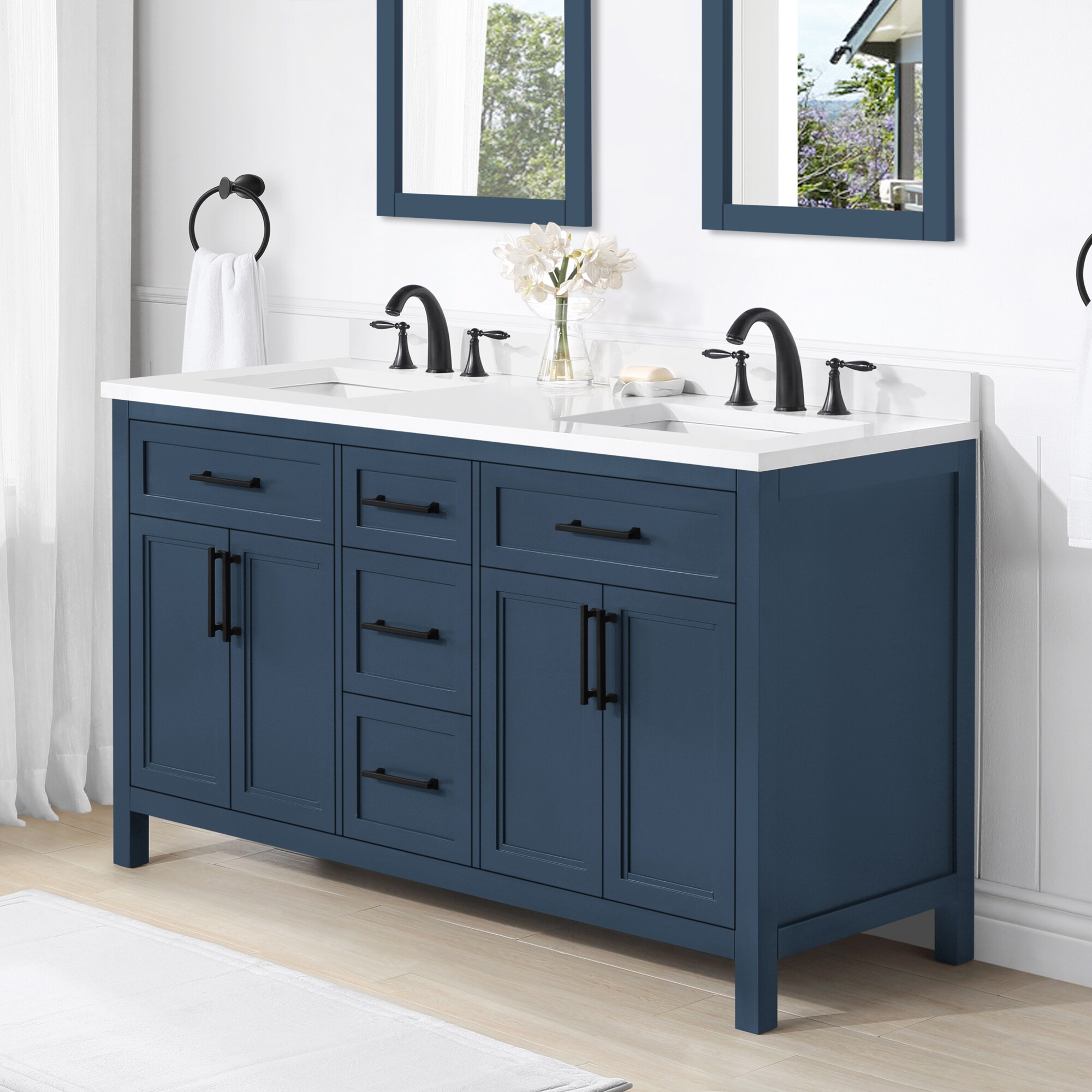 allen + roth Brinkhaven 60-in Grayish Blue Undermount Double Sink ...