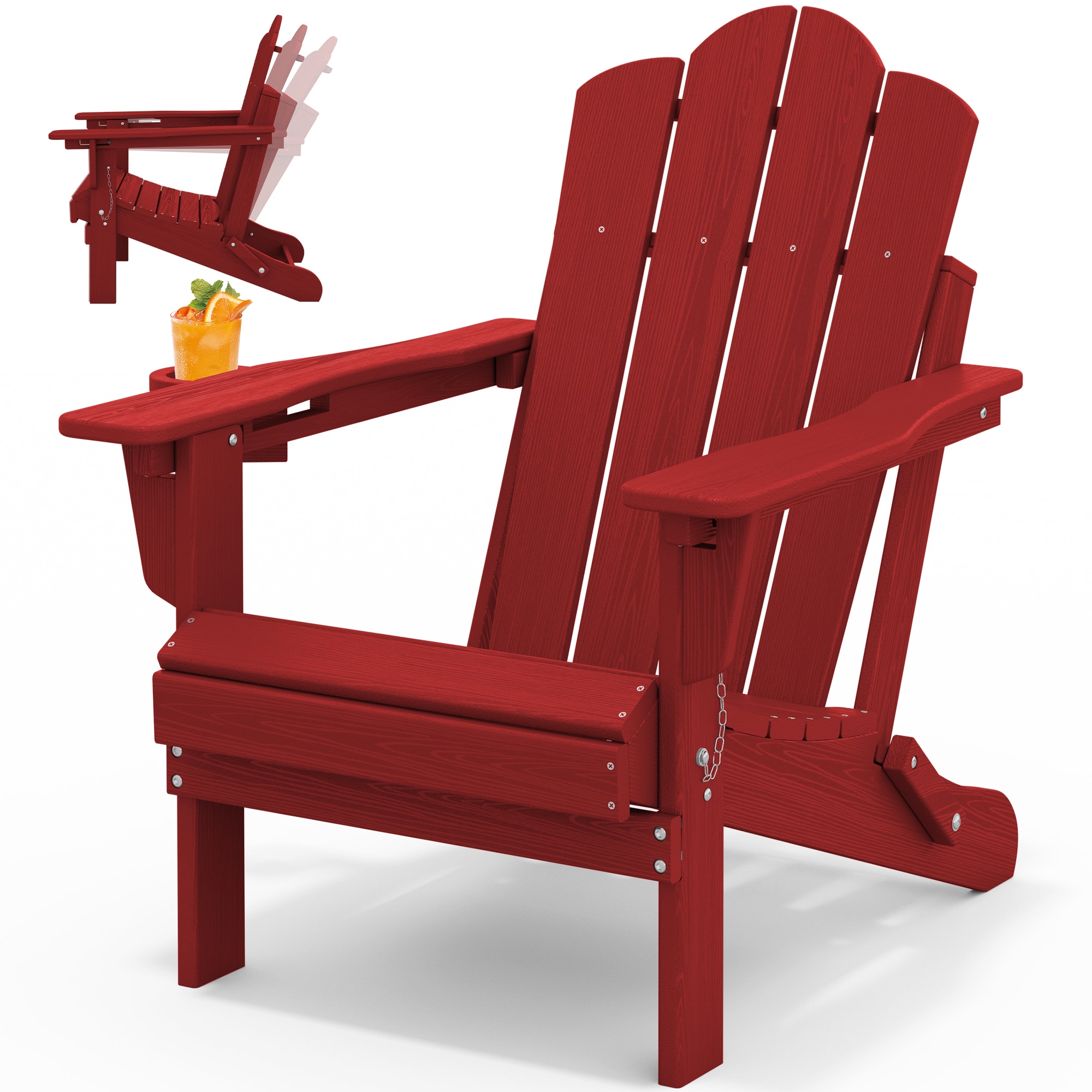 JEAREY TRJCTY-AG HDPE 3-level Adjustable Back Adirondack Chair Stackable Dark Red HDPE Frame Stationary Adirondack Chair with Slat Seat