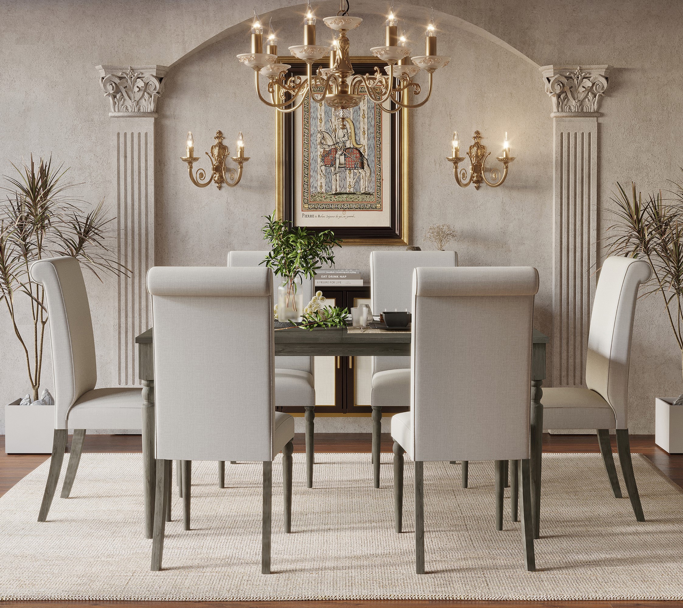 Home Design 60021DWGY Franklin Taupe/Warm Gray Transitional Dining Room Set with Rectangular Table ( Seats 6 )