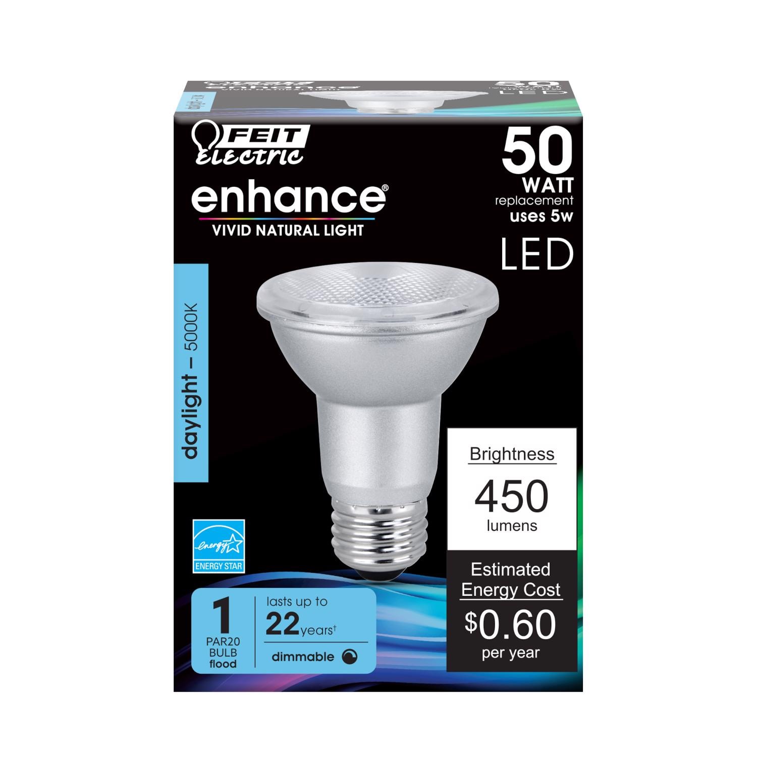 Feit Electric EJD3435302 Enhance PAR20 E26 Medium LED Bulb Daylight 50 Watt Equivalence 1 pk