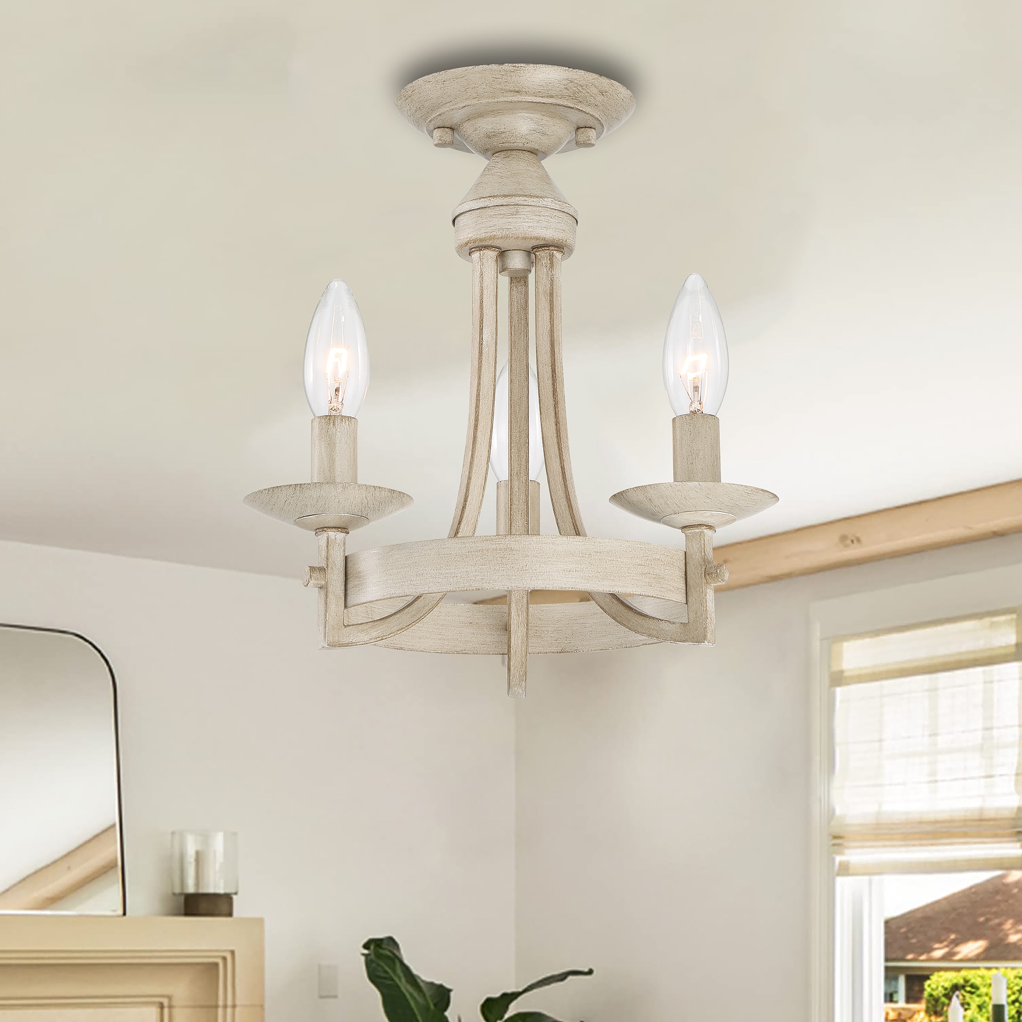 ACROMA 9203WO Arielle 3 -Light 11-in Matte Off-white Indoor/Outdoor Semi Flush Mount Light