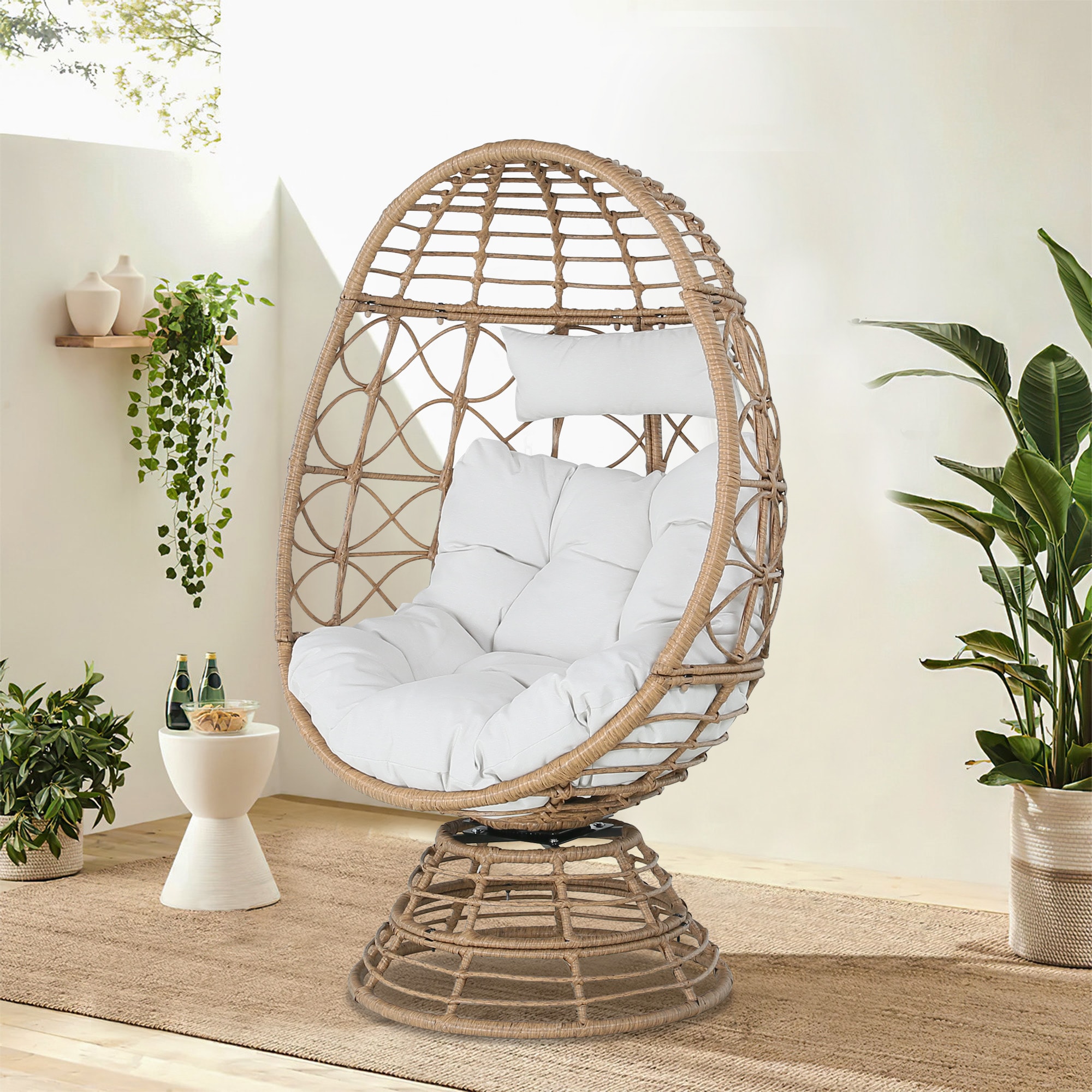 PEAK HOME FURNISHINGS Egg Chair Wicker Yellow Metal Frame Swivel Egg ...