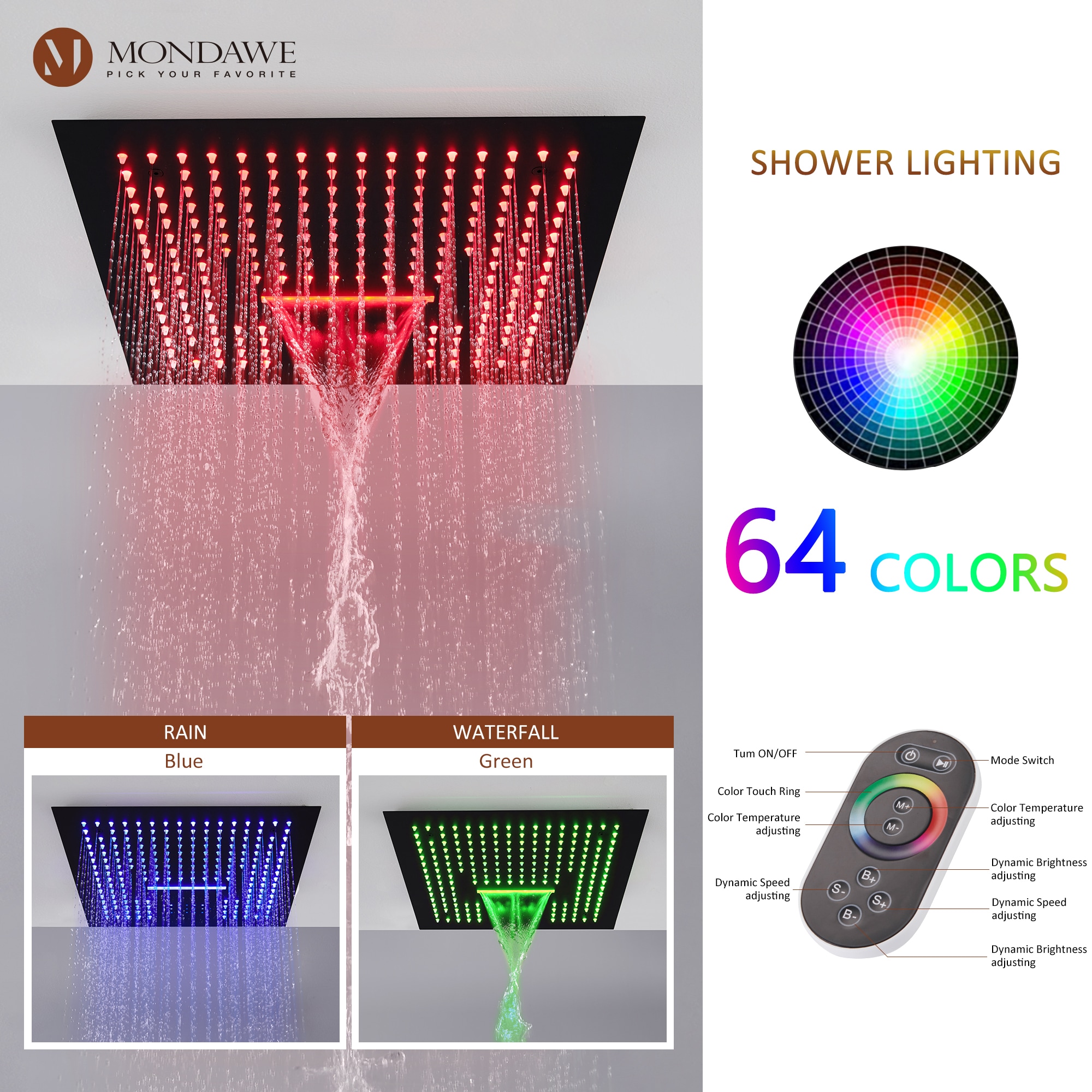 Mondawe WF6338SC-16BL Showerhead-Bar-Panels - View #5