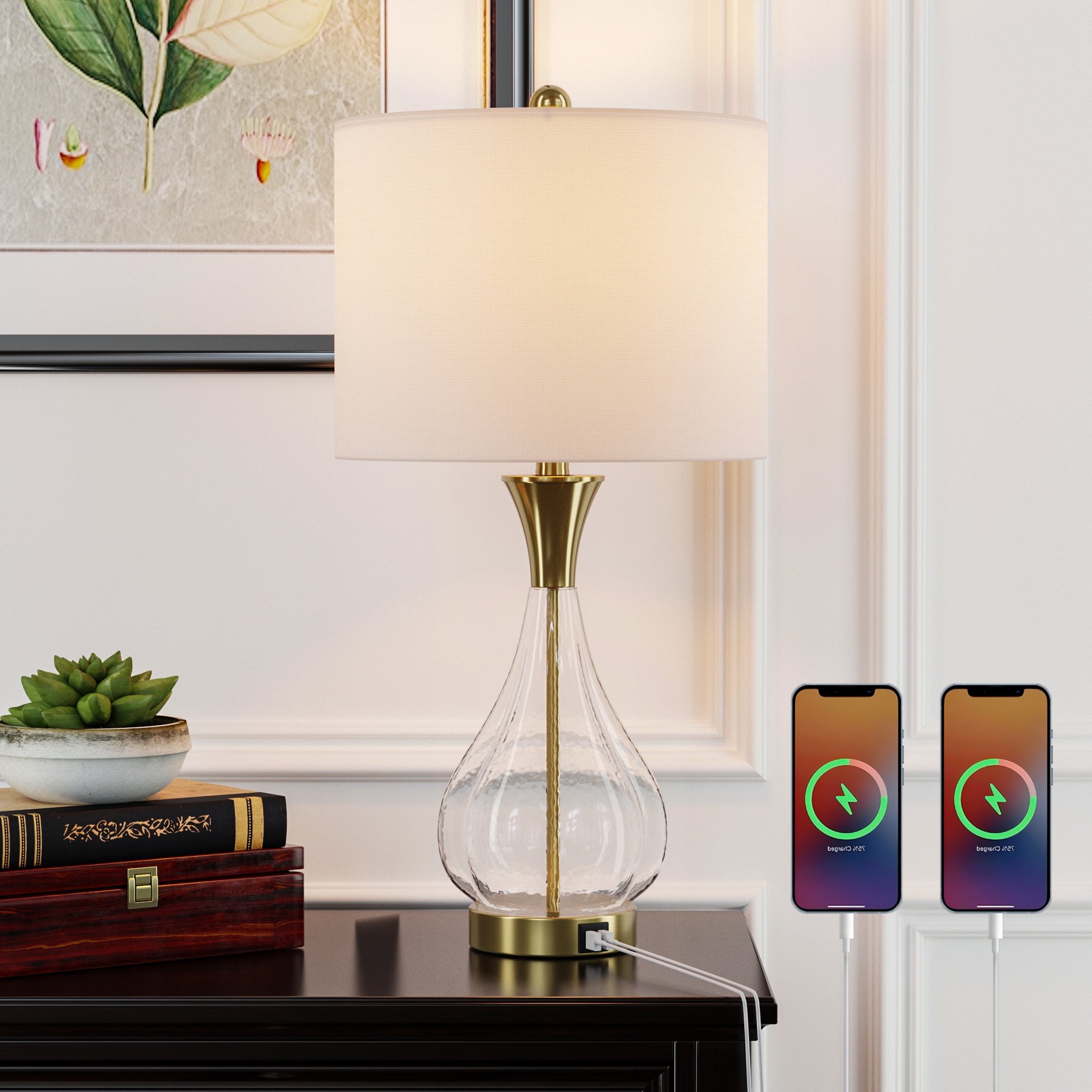 Maxax T251-WH-S Deluxe 26-in Brass LED Incandescent Rotary socket Table Lamp with Linen Shade