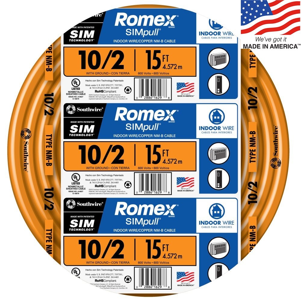 15 FT 10/3 NM-B W/GROUND ROMEX HOUSE WIRE/CABLE 
