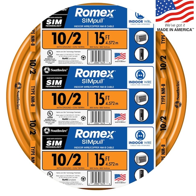Southwire 15-ft 10/2 Romex SIMpull Solid Indoor Non-Metallic Wire  (By-the-roll) in the Non-Metallic Wire department at