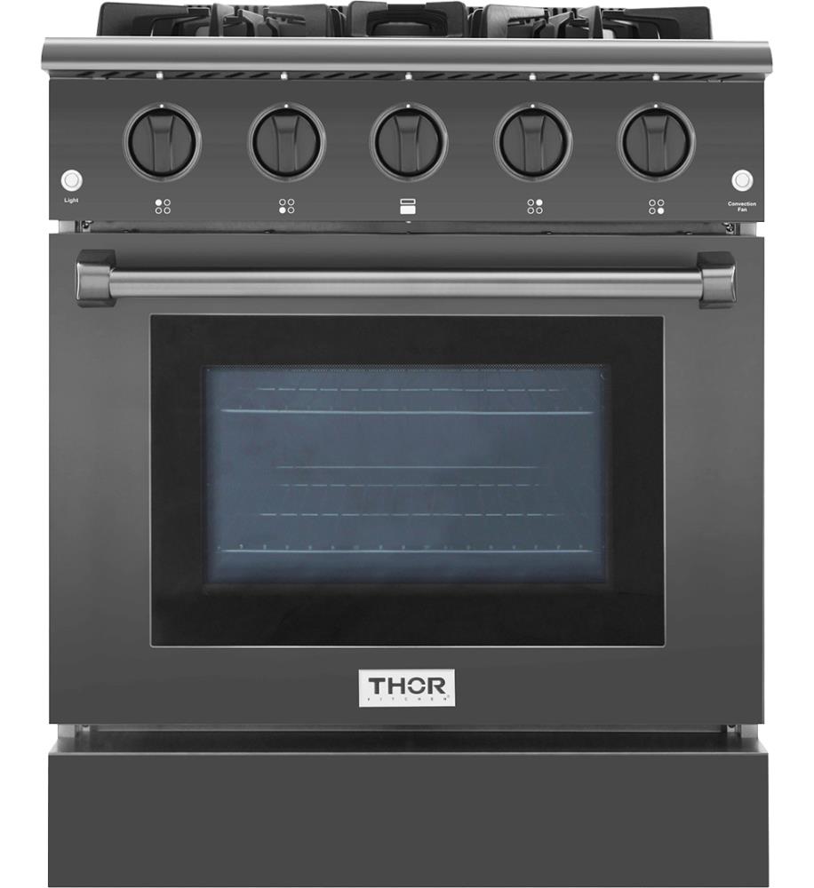 Thor Kitchen 30 Inch Gas Range 4 Burners Cooktop 4.2 cu.ft Oven Black Steel Free-Standing Blue Porcelain Oven Interior HRG3080-BS 