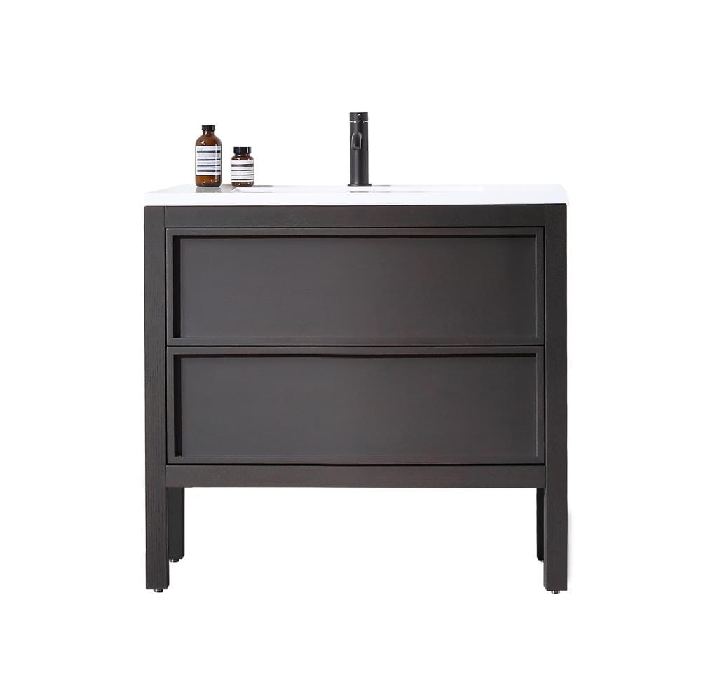 CARTISAN DESIGN VAANNCH36FD Astraea 36-in Charcoal Single sink Bathroom Vanity with Gloss White Solid surface Top