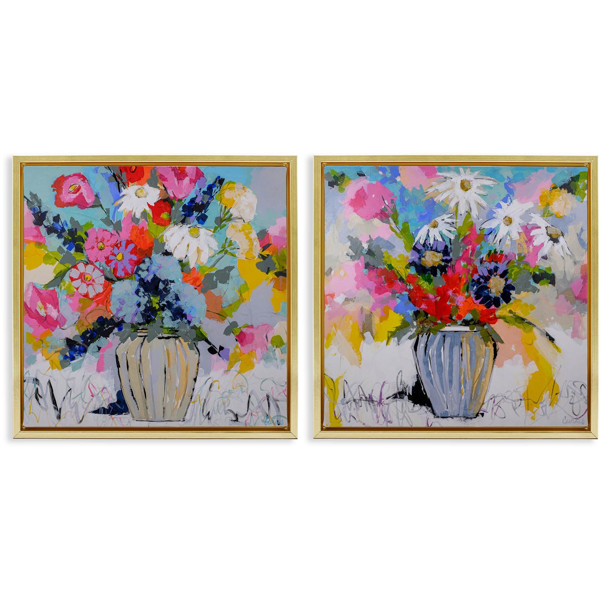 Stupell Industries B2-795-FFG-2PC-24X24 Vibrant Flower Vase Collection 2pc Floating Frame Set design by Joan Curtis