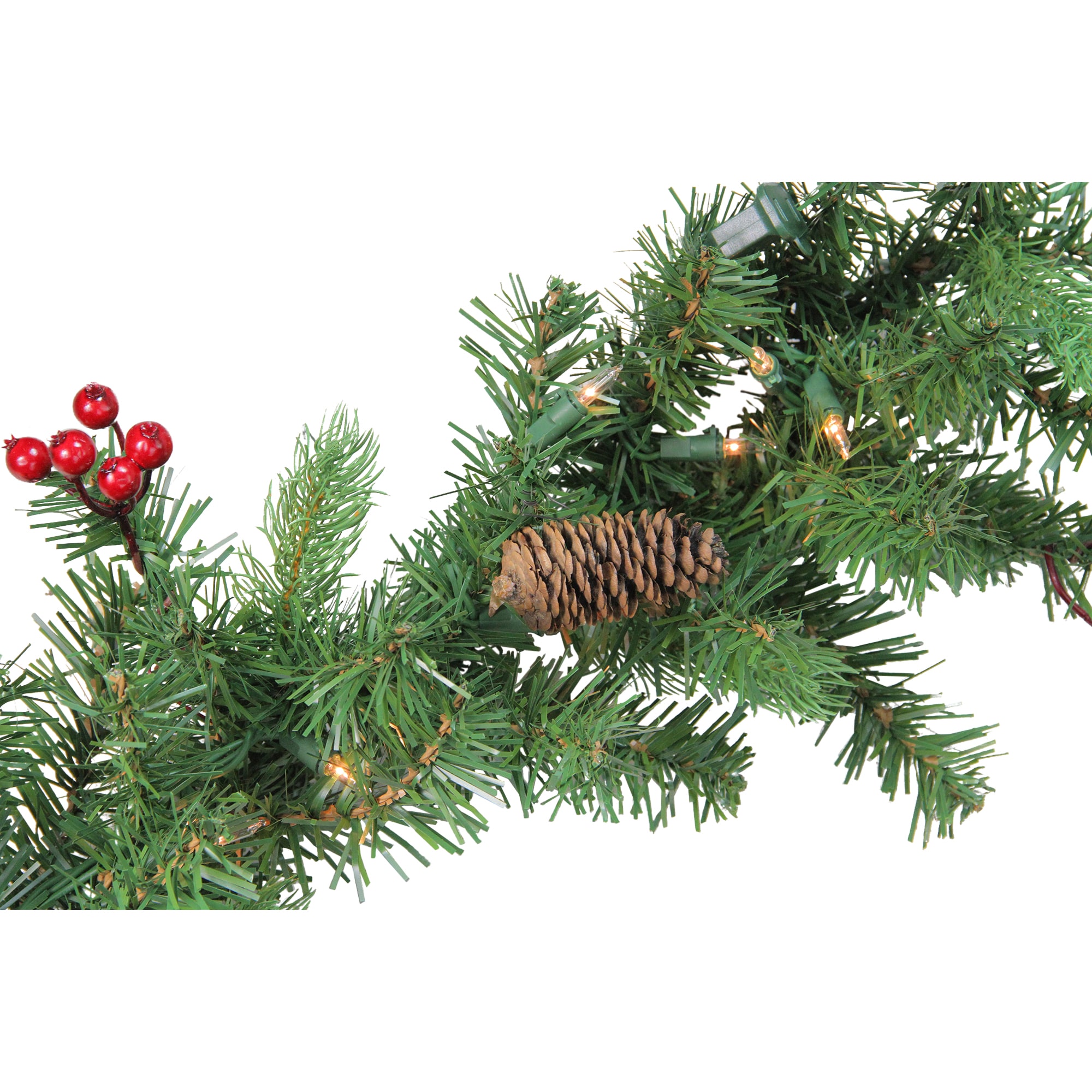 Festive Noble Fir 9' Pre-Lit Garland with Berries and Pine Cones