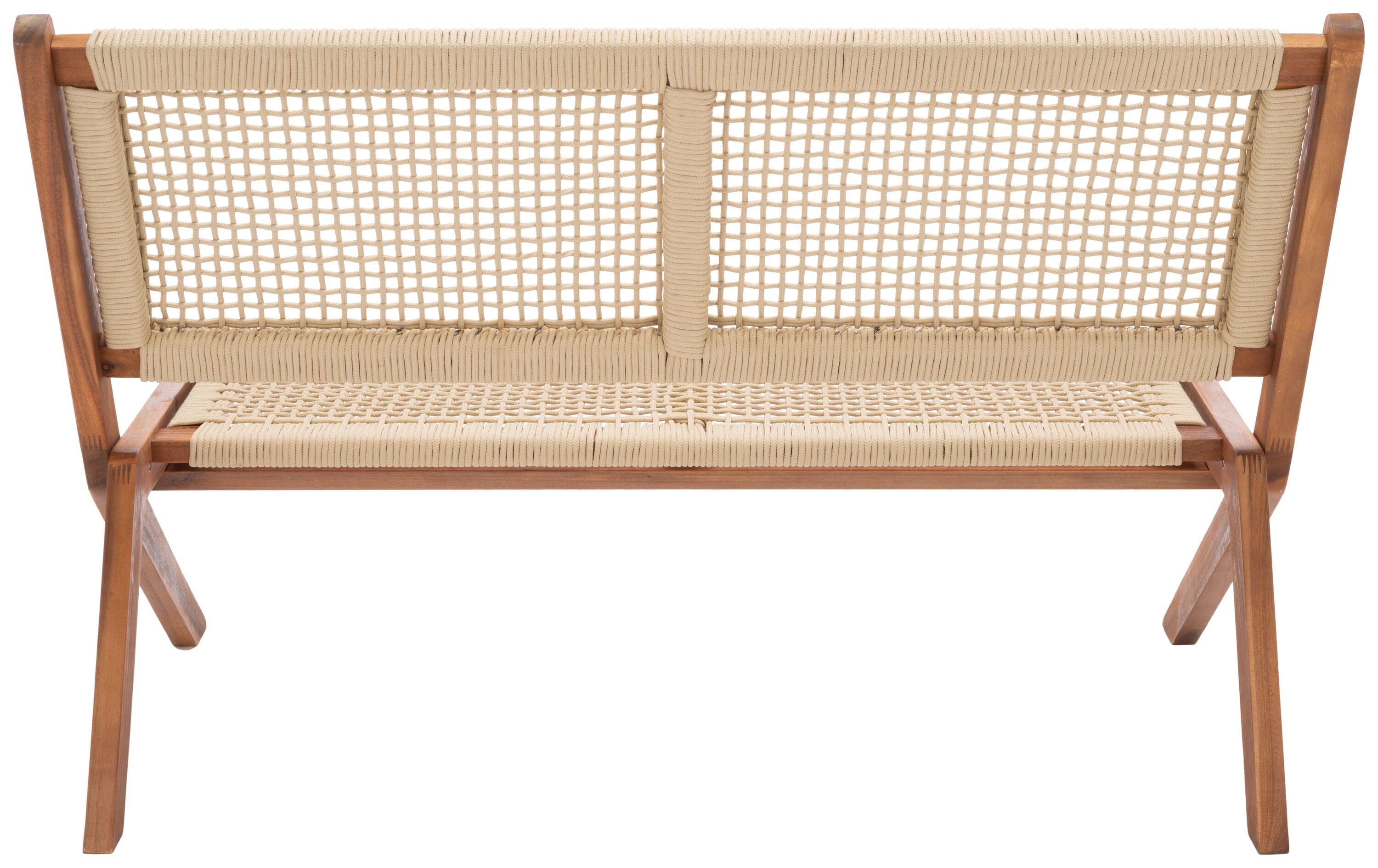Natural Wood and Rope Folding Outdoor Bench