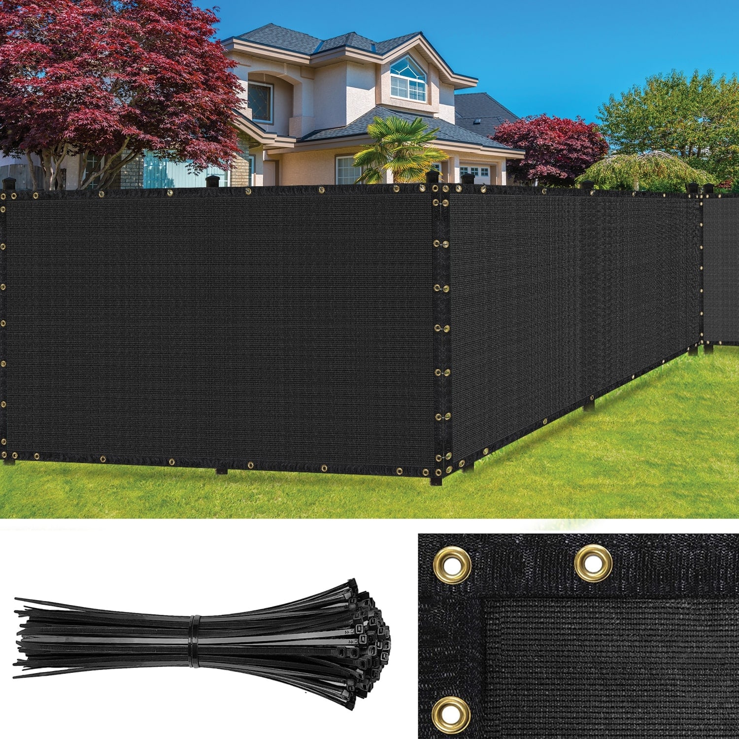 SEALTECH 4-ft H x 15-ft W Black Polypropylene Fence Screen