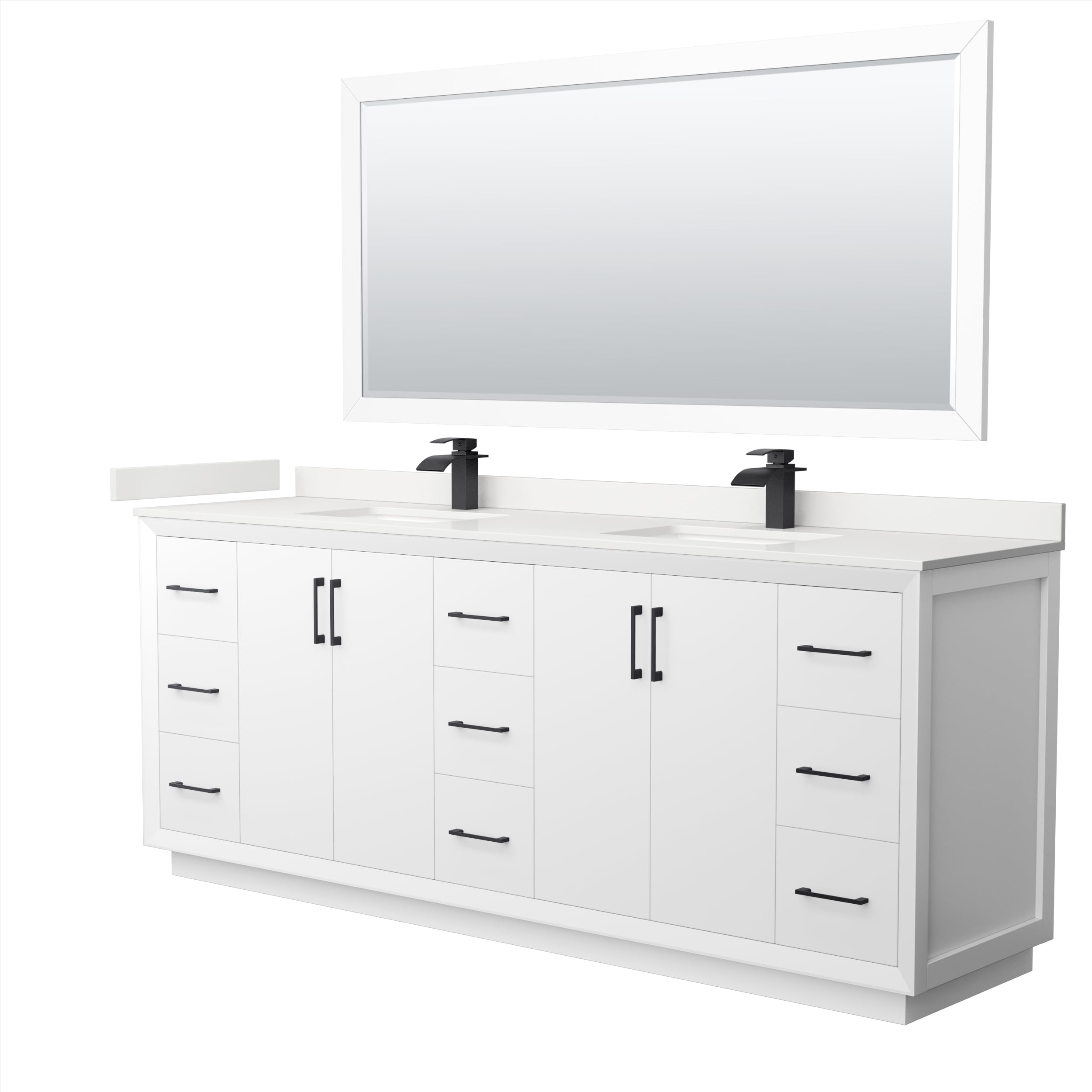 Wyndham Collection WCF414184DWBWQUNSM70 Strada 84-in White Undermount Double Sink Bathroom Vanity with White Quartz Top (Mirror Included)