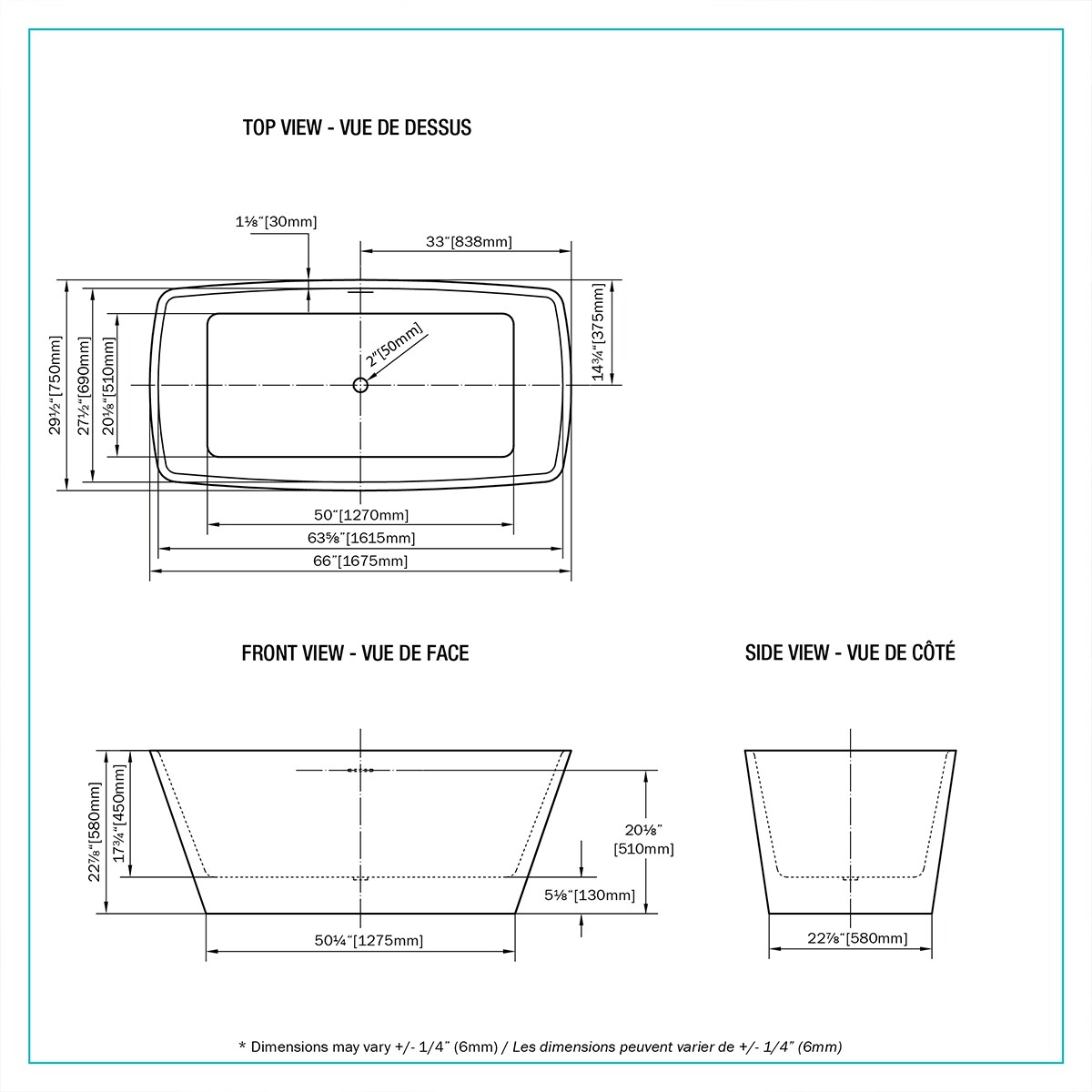 66'' White Acrylic Freestanding Soaking Bathtub