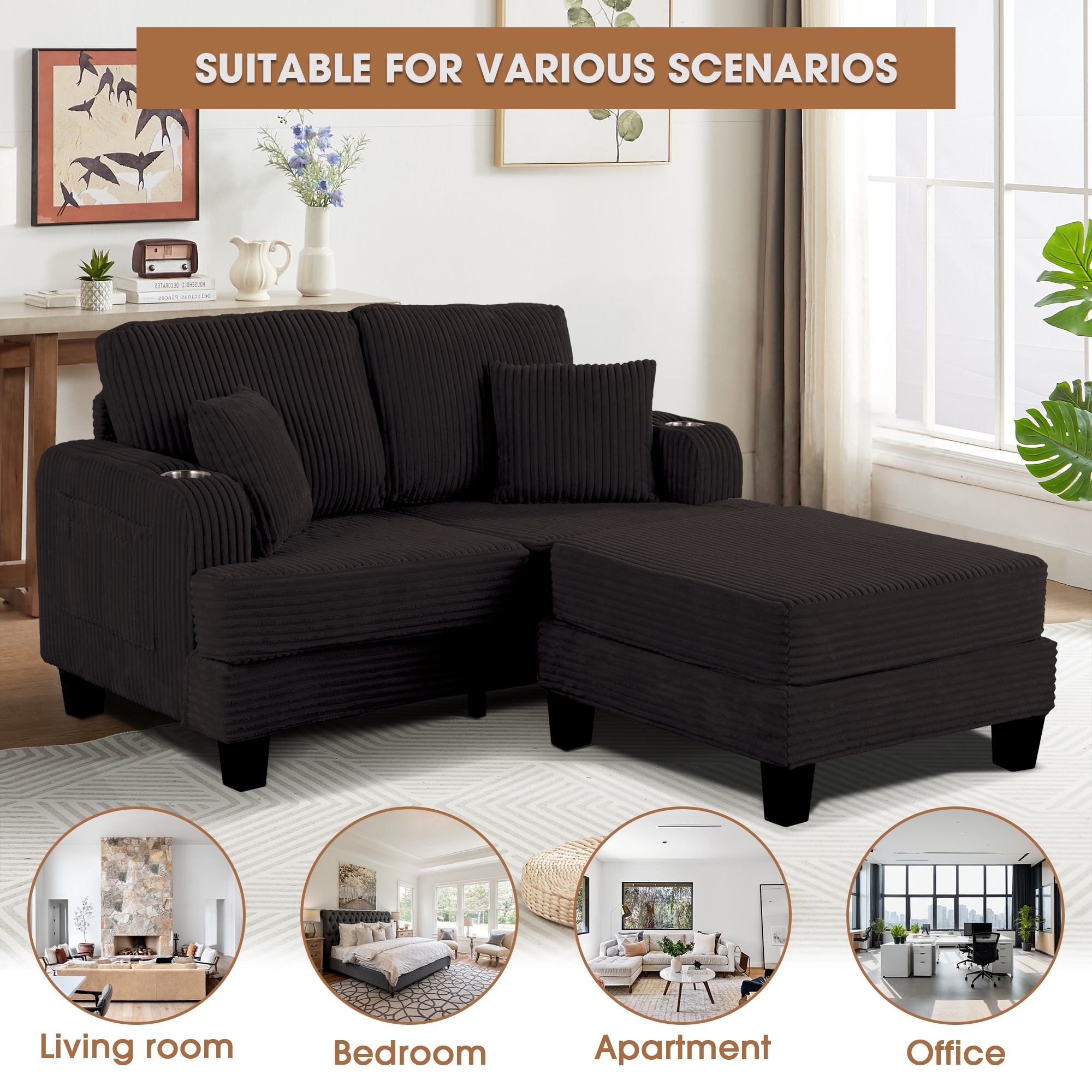 IHOMEadore MDSL6932BK Sofas-Loveseats - View #2
