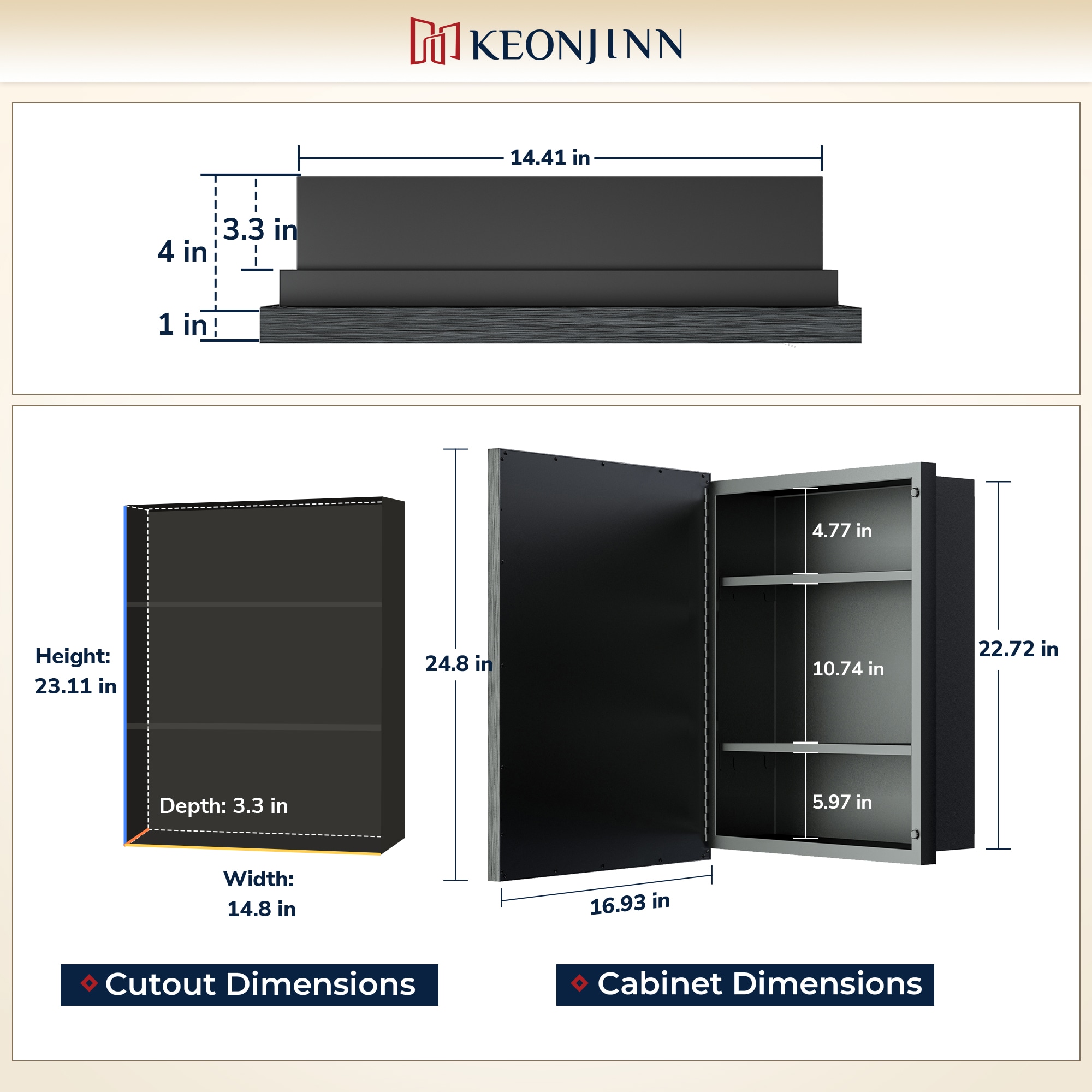 Keonjinn LW-JSKJG-FJ-4363BN Bathroom-Medicine-Cabinets - View #3