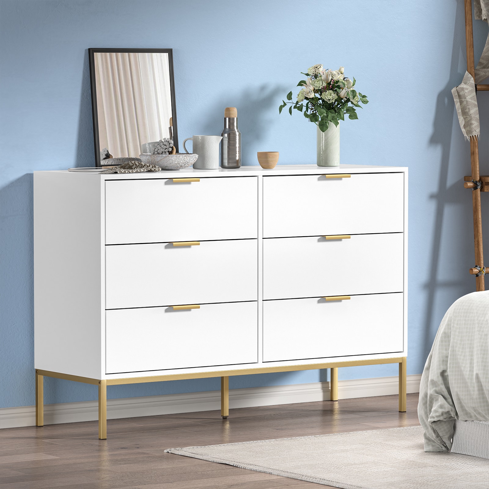 Delarpo H0122 Achillea White 6 -Drawer Standard dresser