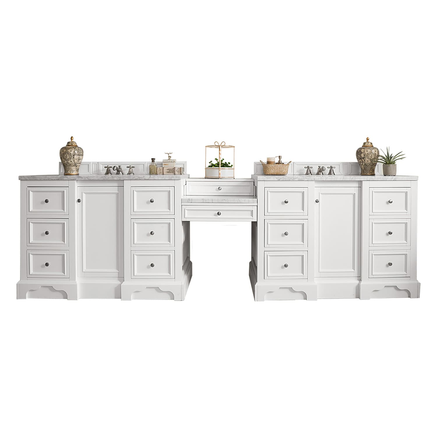 James Martin Vanities 825-V118-BW-DU-AF De Soto 120-in Bright White Undermount Double sink Bathroom Vanity with Arctic Fall Solid surface Top